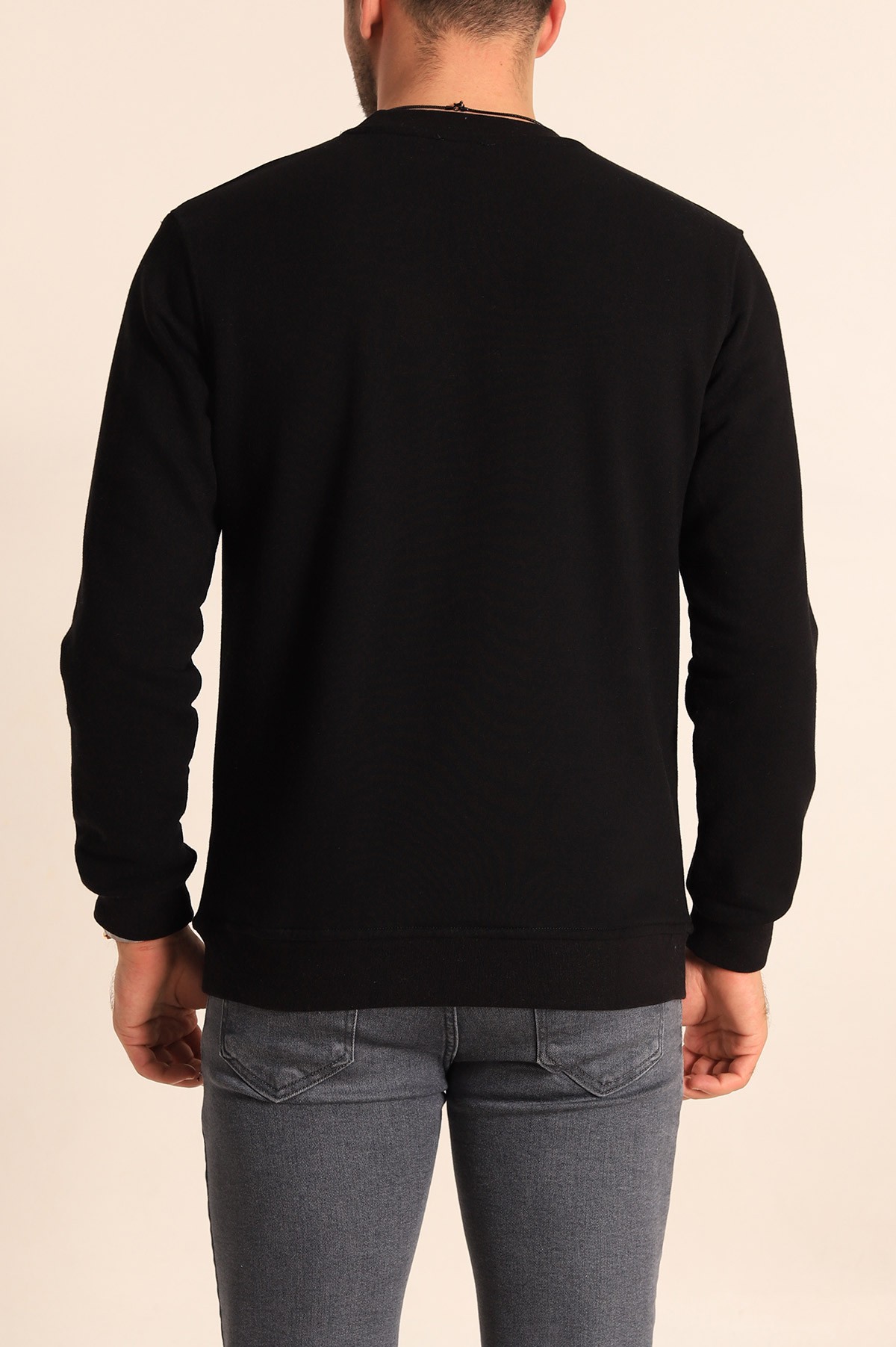Siyah Relaxed Fit Kabartma Yazılı Erkek Sweatshirt 221444