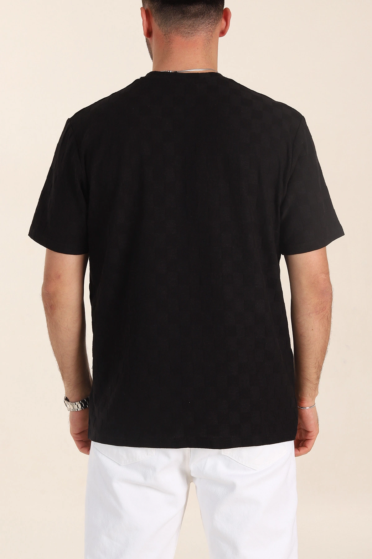 Siyah Relaxed Fit Kare Dokulu Erkek Tişört 358000