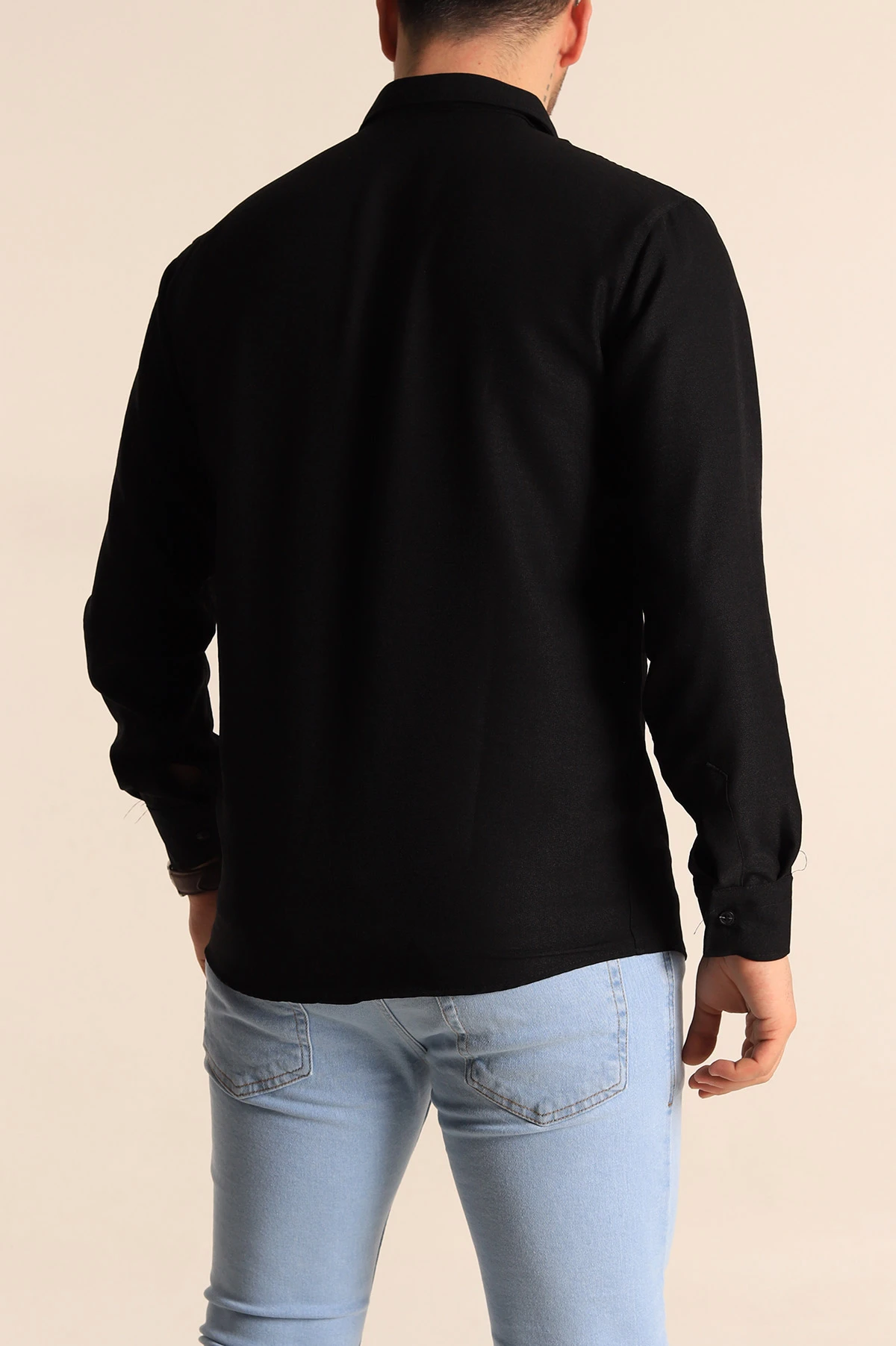 Siyah Relaxed Fit Keten Erkek Gömlek 256523