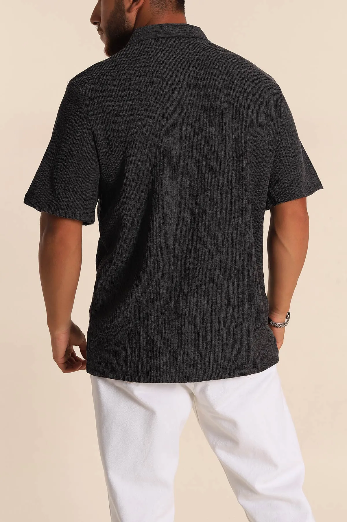 Siyah Relaxed Fit Melanjlı Fermuarlı Polo Yaka Erkek Tişört 267651