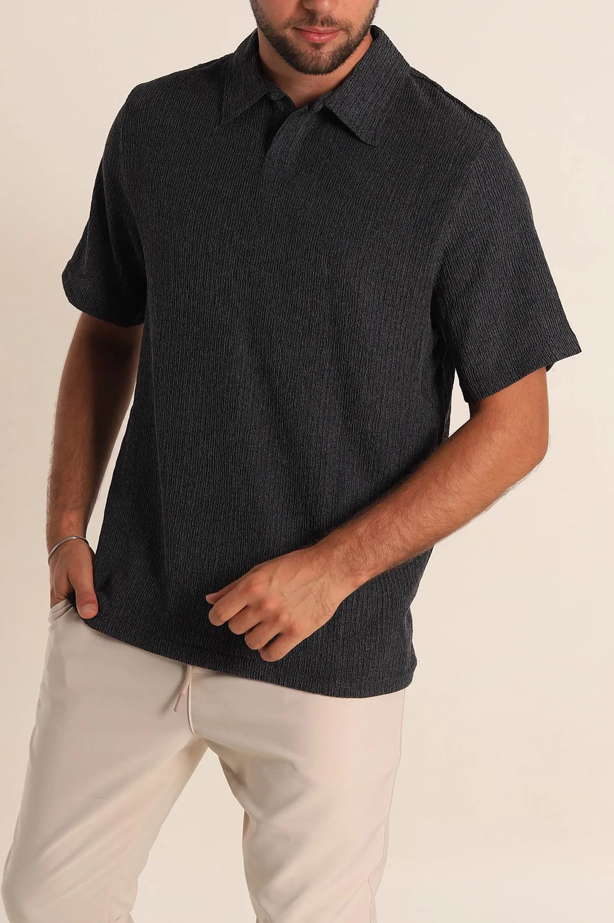 Siyah Relaxed Fit Melanjlı Patlı Polo Yaka Erkek Tişört 267625