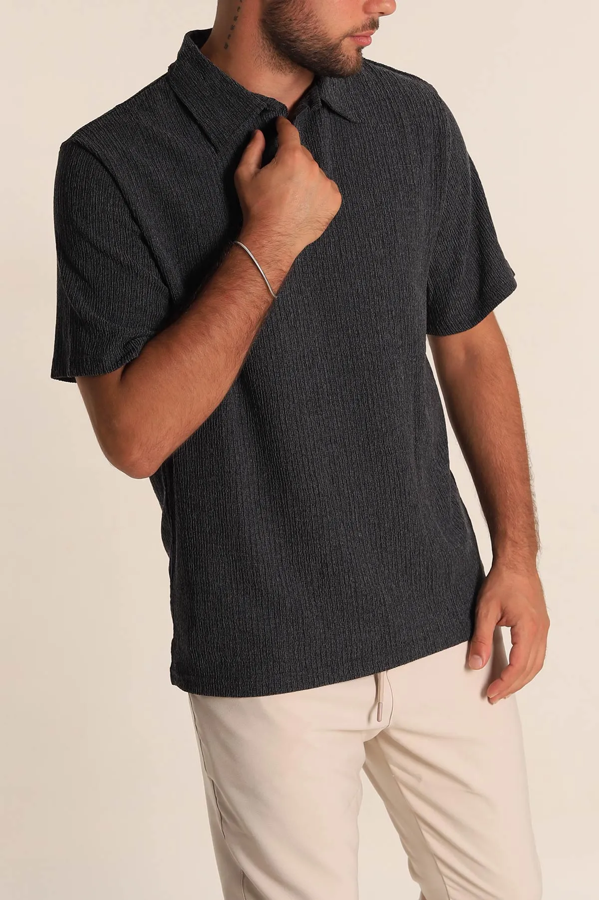 Siyah Relaxed Fit Melanjlı Patlı Polo Yaka Erkek Tişört 267625