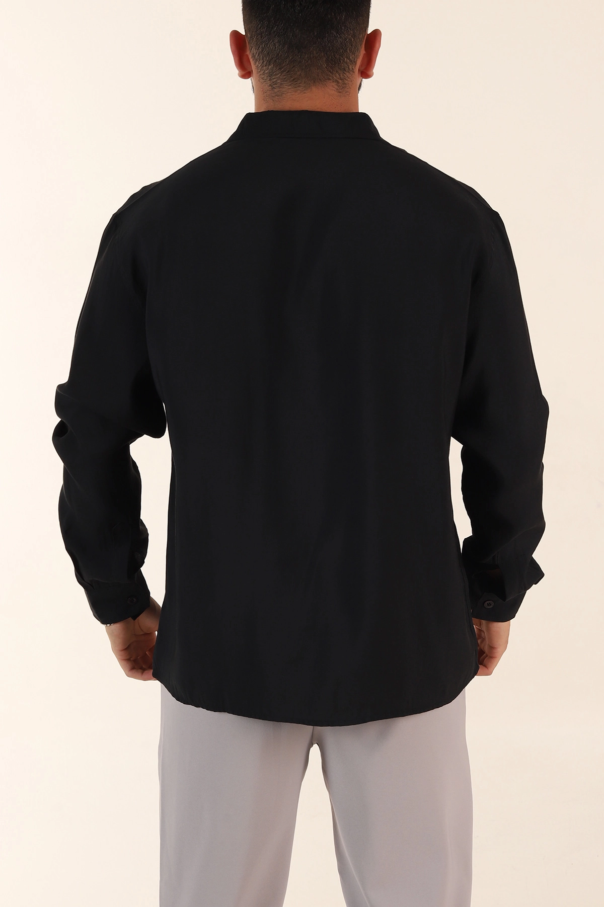Siyah Relaxed Fit Modal Kumaş Uzun Kollu Erkek Gömlek 368658