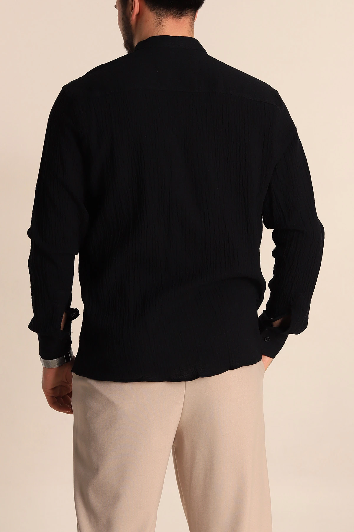 Siyah Relaxed Fit Müslin Kumaş Hakim Erkek Gömlek 275666