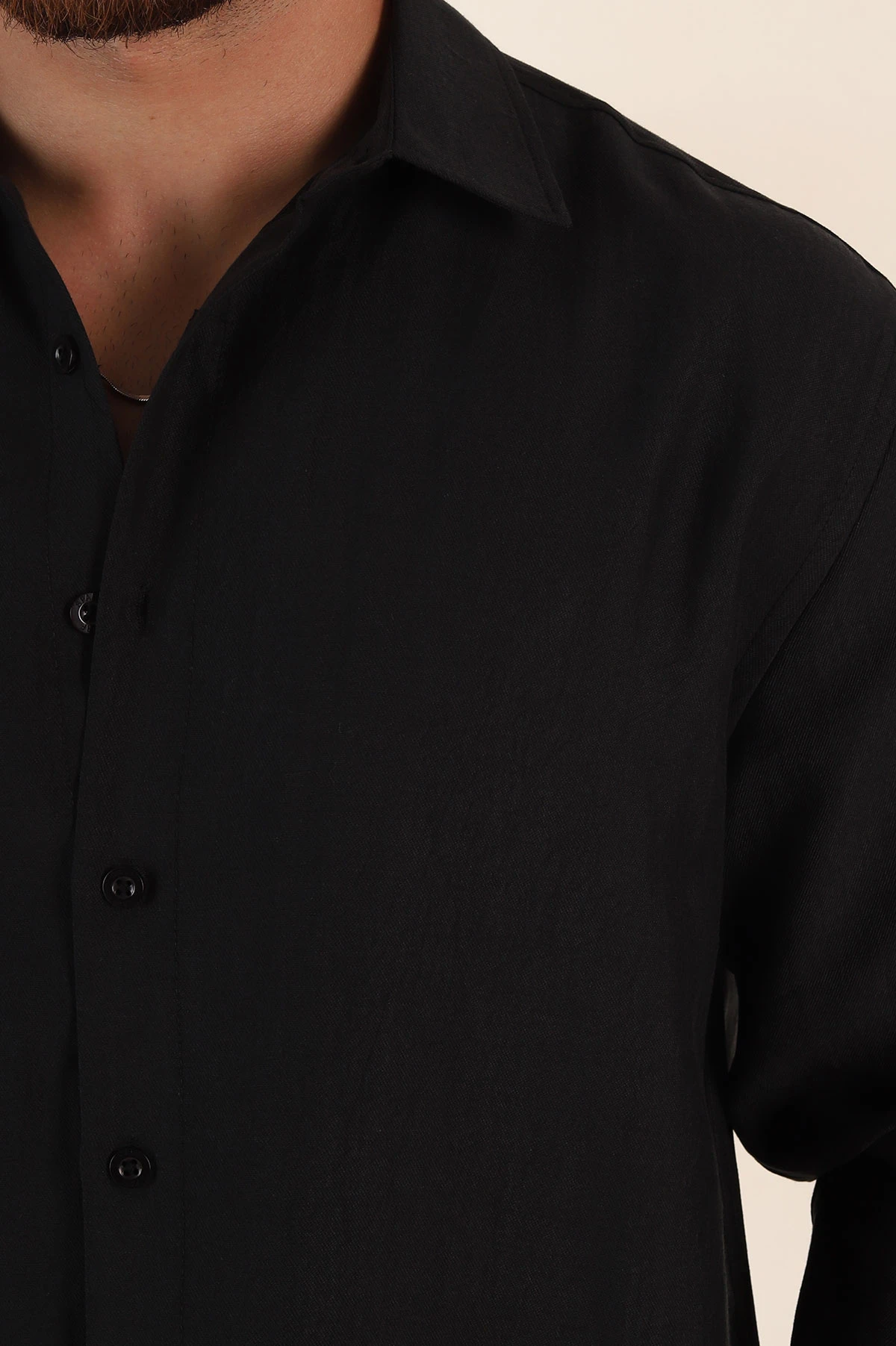 Siyah Relaxed Fit Nefes Alan Lyocell Kumaş Uzun Kollu Erkek Gömlek 368614