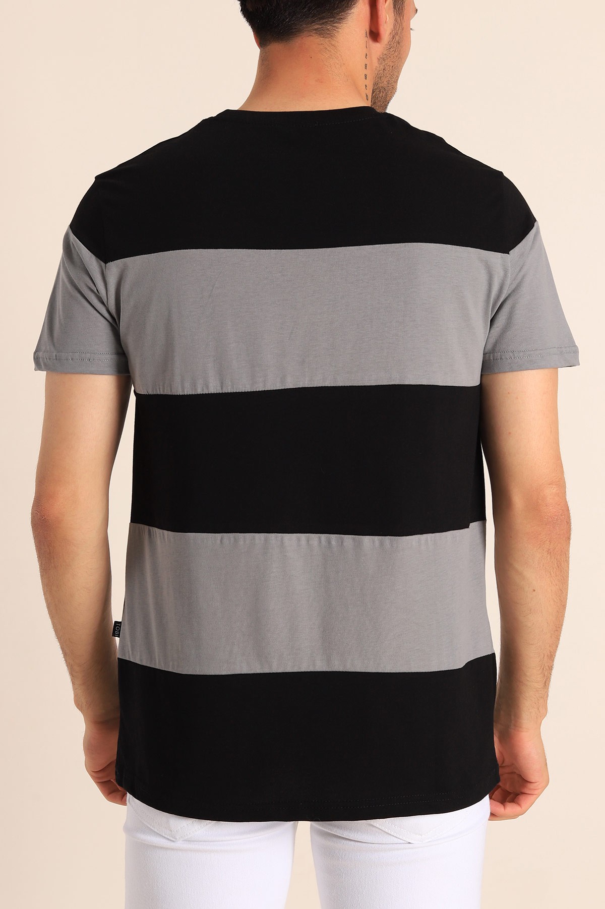 Siyah Relaxed Fit NY Baskılı Çift Renk Tişört 182267
