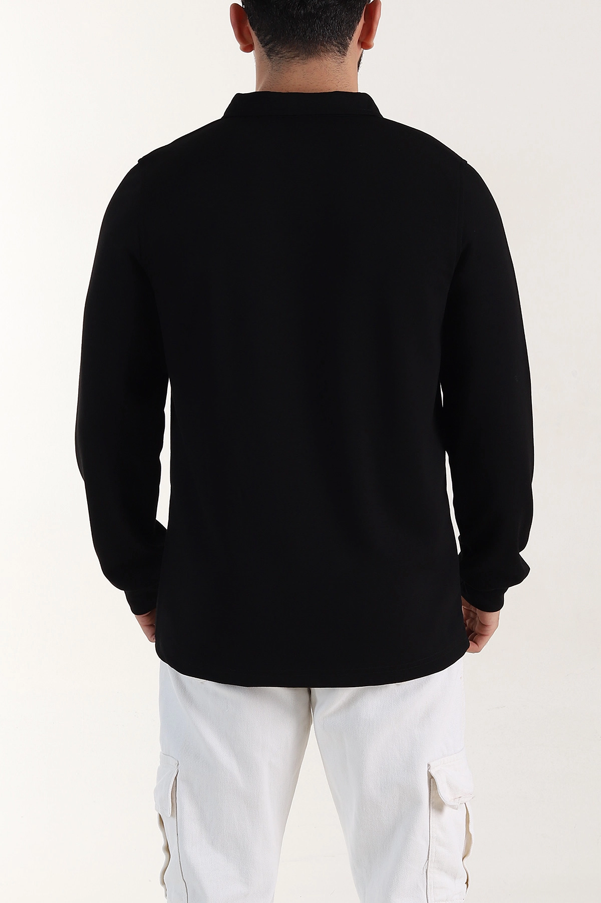 Siyah Relaxed Fit Oysho Kumaş Düğmeli Polo Yaka Erkek Sweatshirt 399520