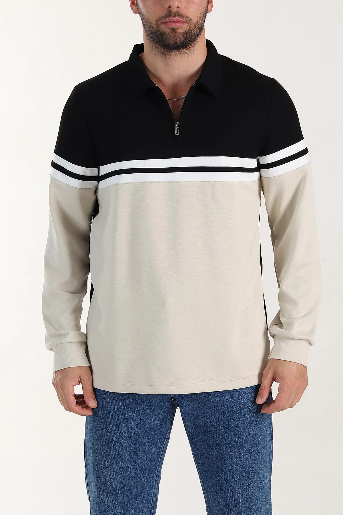 Siyah Relaxed Fit Oysho Kumaş Fermuarlı Polo Yaka Sweatshirt 399548