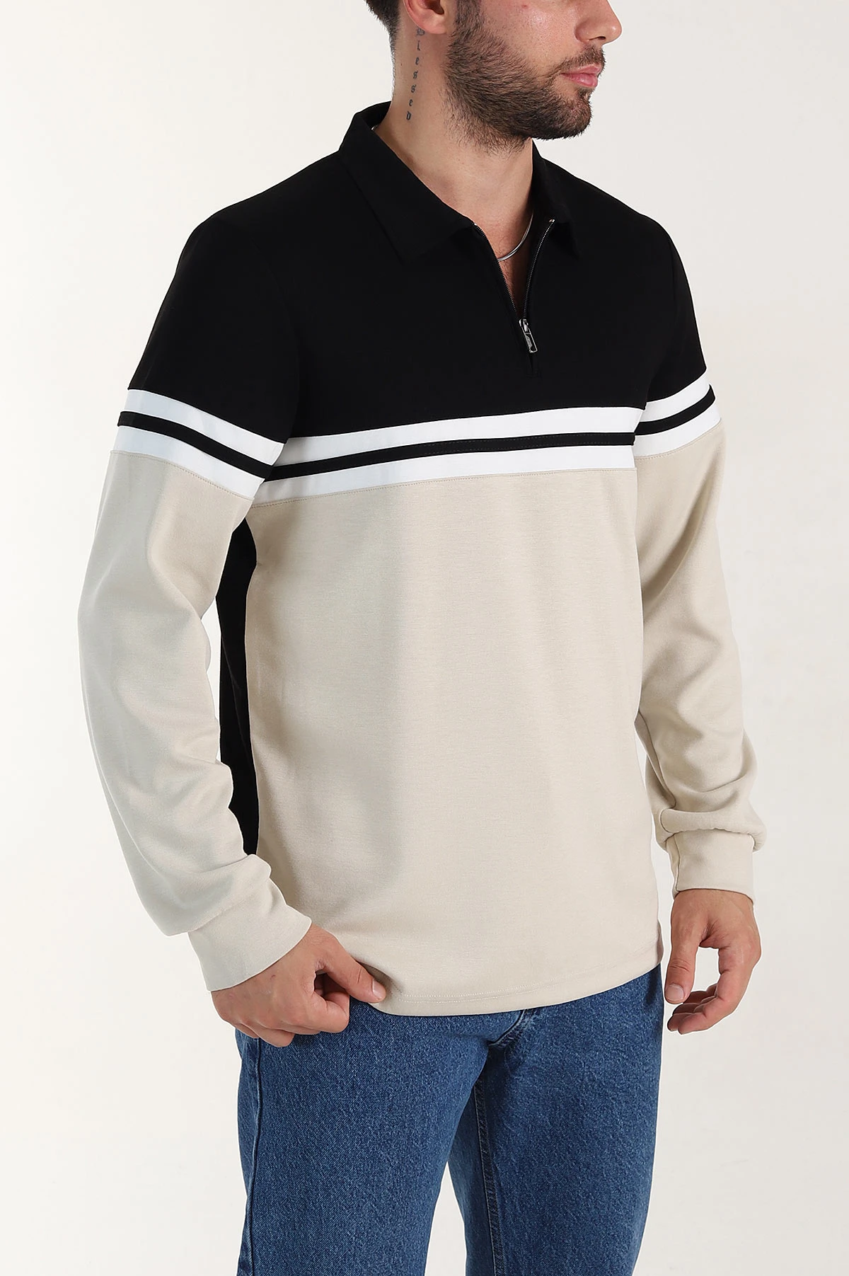 Siyah Relaxed Fit Oysho Kumaş Fermuarlı Polo Yaka Sweatshirt 399548
