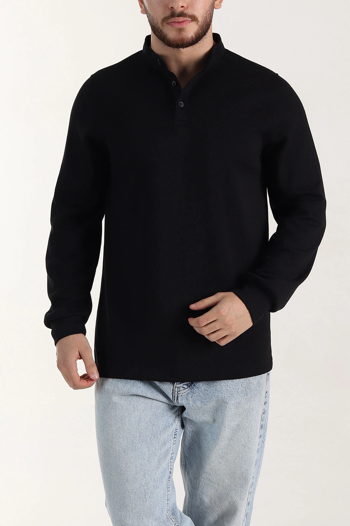 Siyah Relaxed Fit Oysho Kumaş Hakim Yaka Erkek Sweatshirt 399607