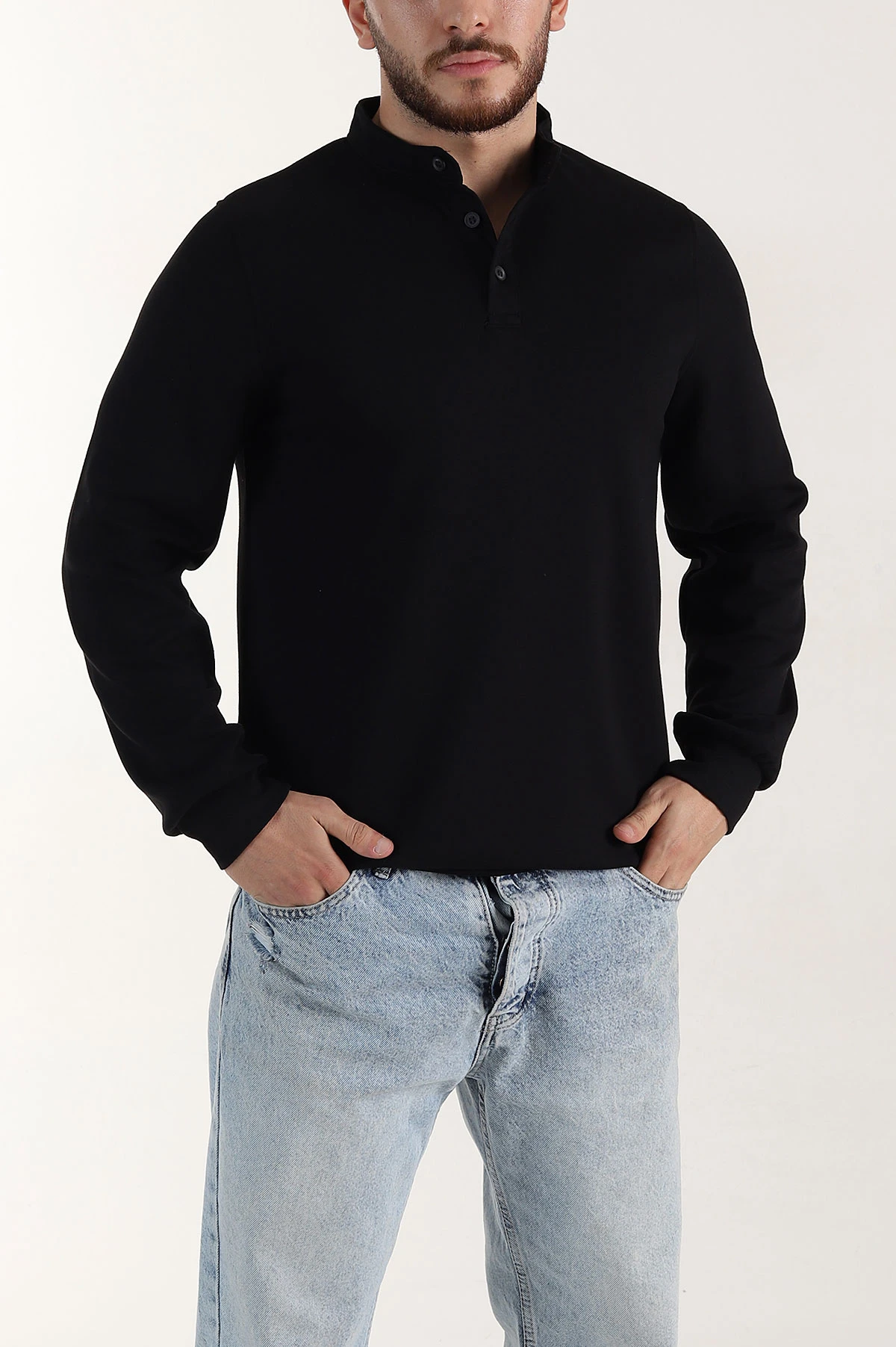 Siyah Relaxed Fit Oysho Kumaş Hakim Yaka Erkek Sweatshirt 399607