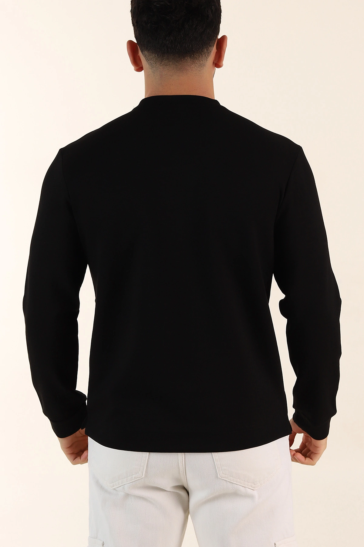 Siyah Relaxed Fit Oysho Kumaş Kabartma Detaylı Erkek Sweatshirt 393280