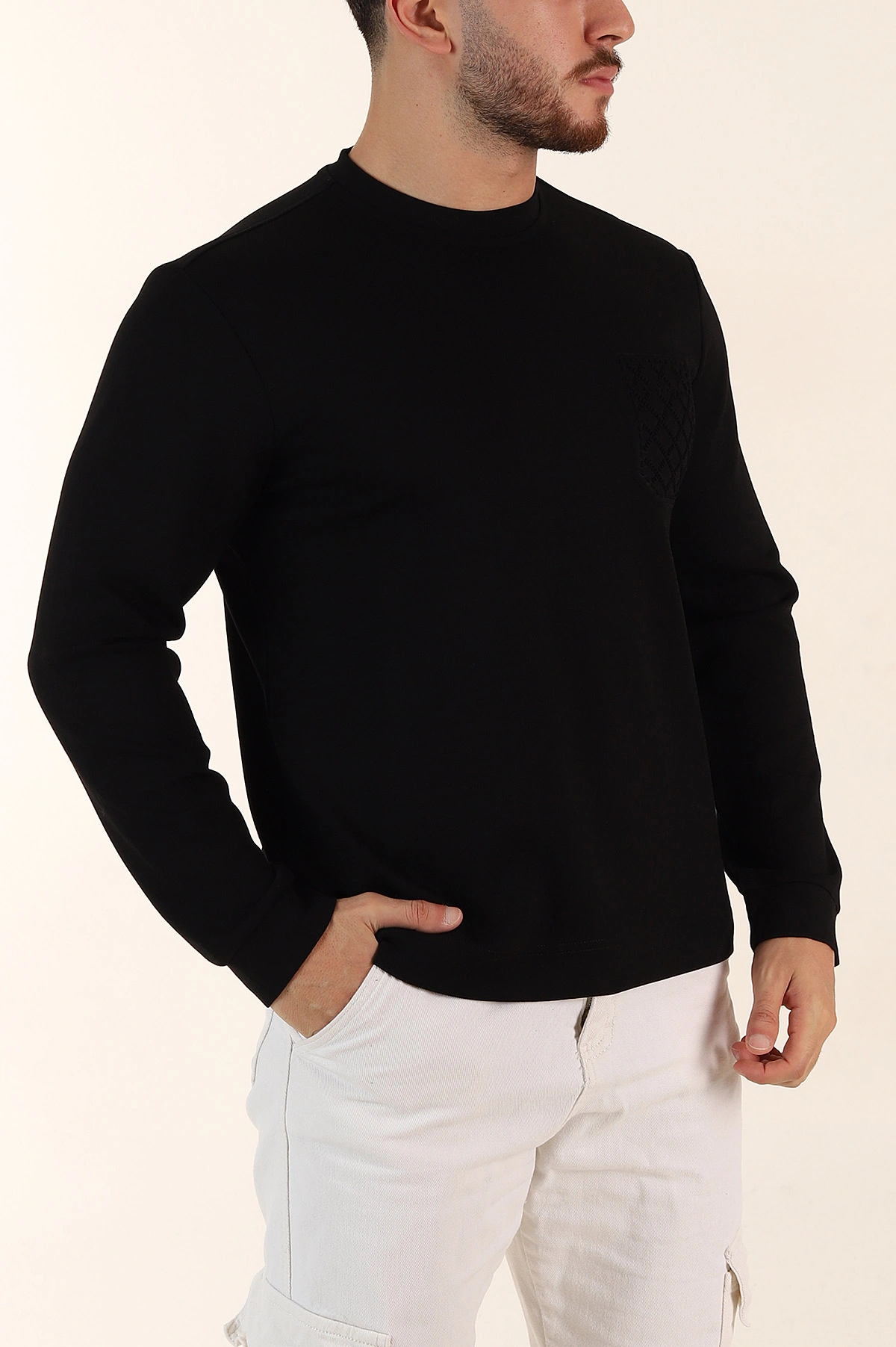 Siyah Relaxed Fit Oysho Kumaş Kabartma Detaylı Erkek Sweatshirt 393280