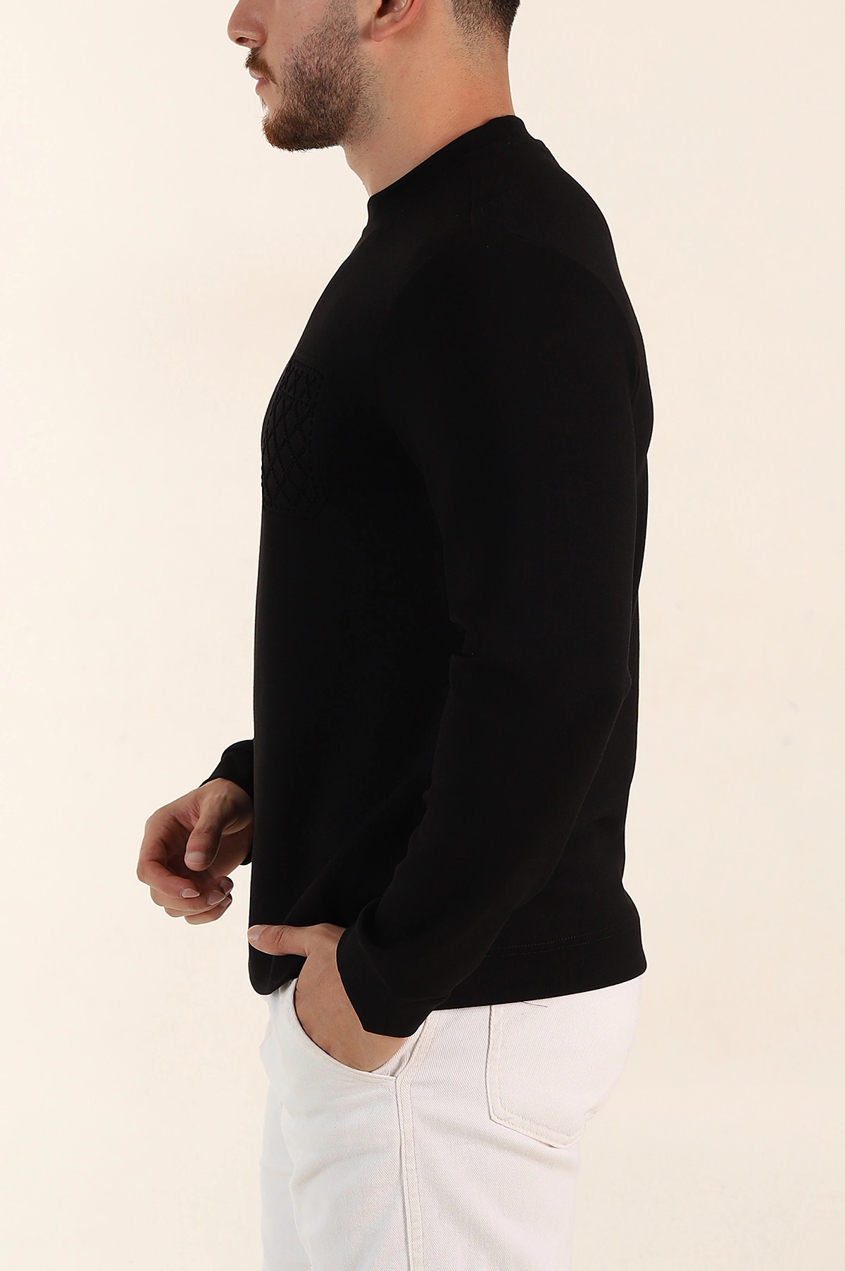 Siyah Relaxed Fit Oysho Kumaş Kabartma Detaylı Erkek Sweatshirt 393280