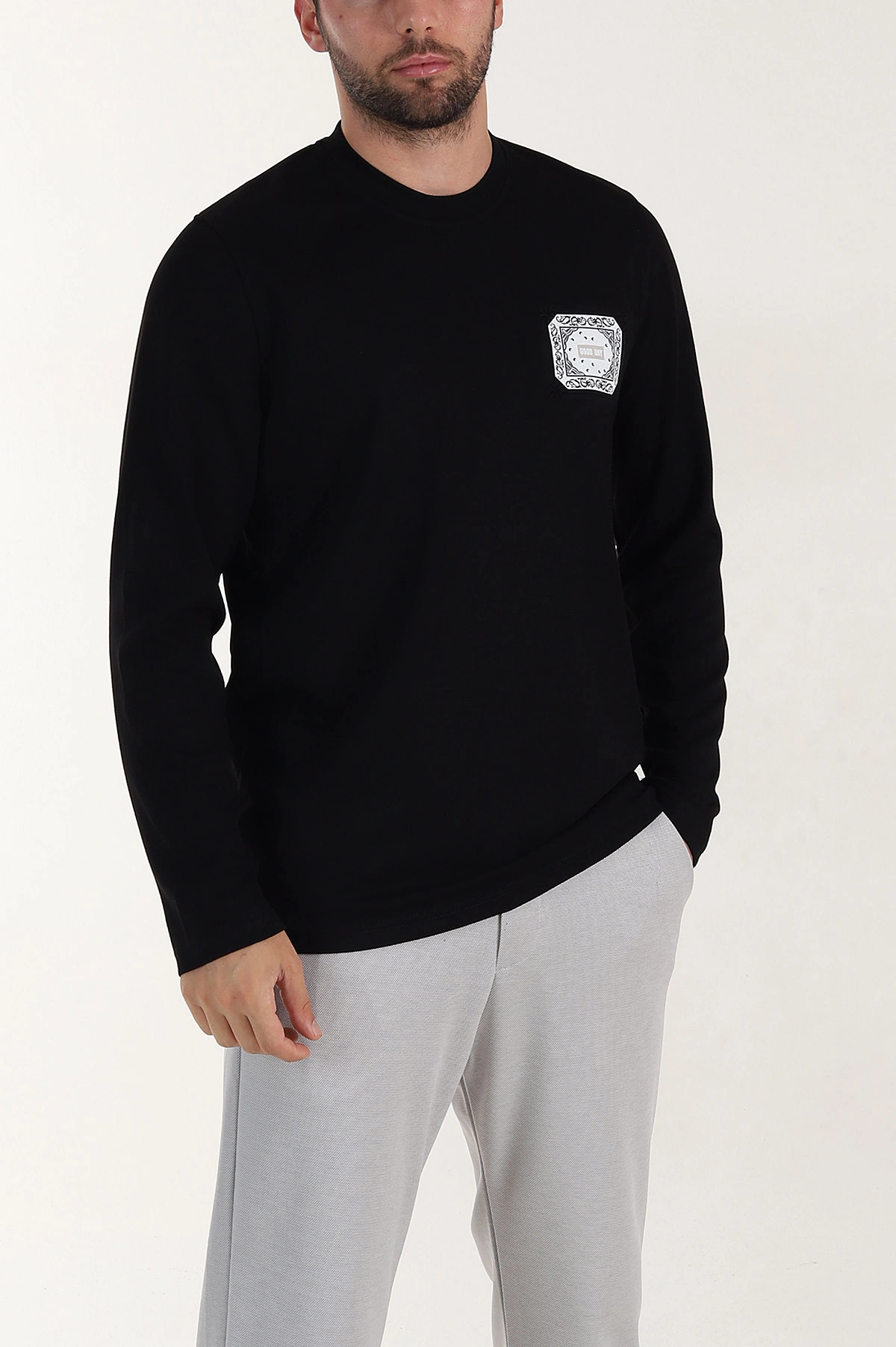 Siyah Relaxed Fit Oysho Kumaş Kabartma Detaylı Erkek Sweatshirt 399526
