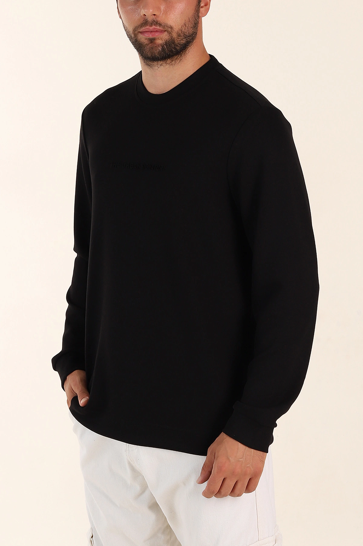 Siyah Relaxed Fit Oysho Kumaş Kabartma Yazılı Erkek Sweatshirt 393291