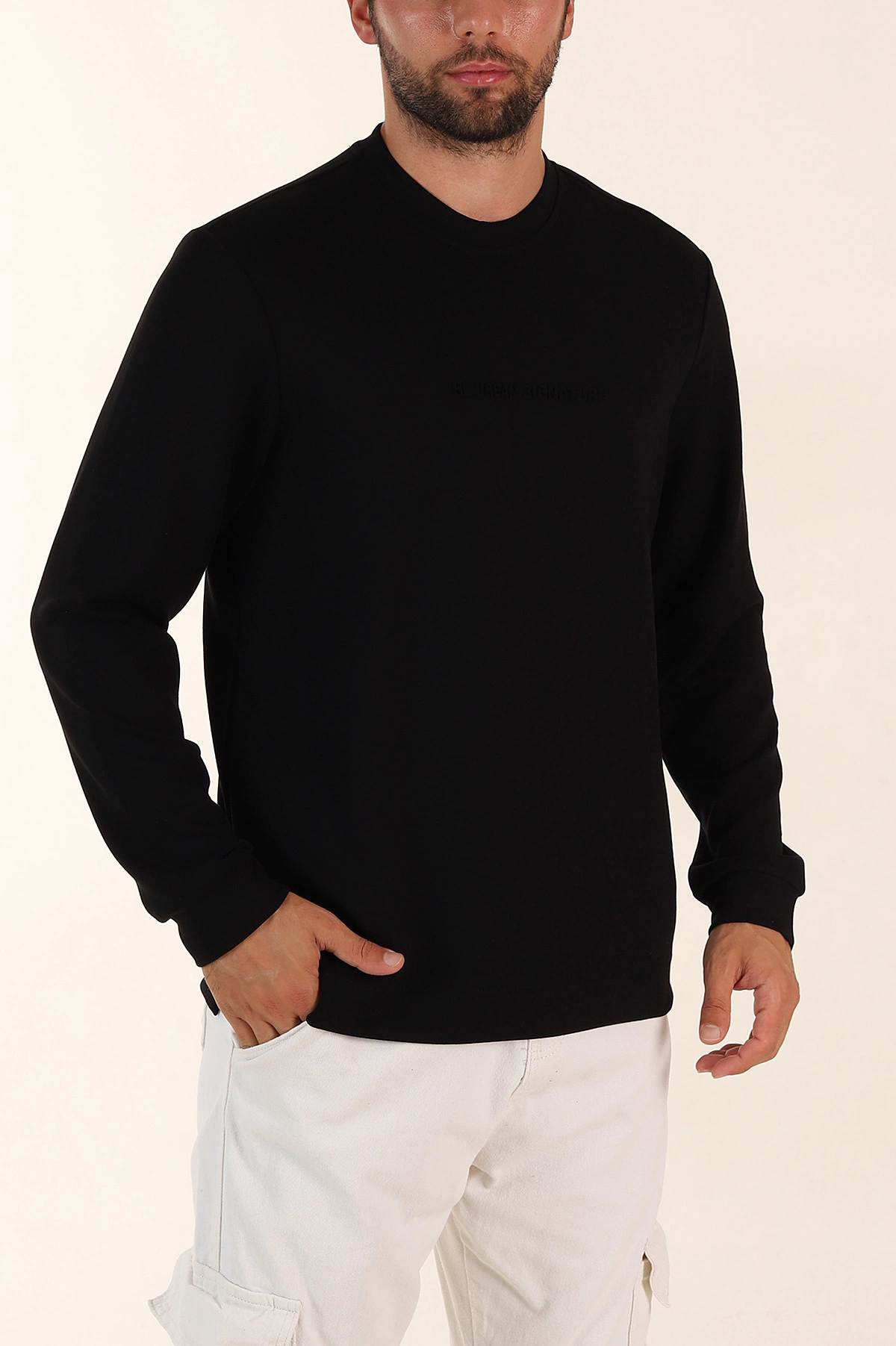 Siyah Relaxed Fit Oysho Kumaş Kabartma Yazılı Erkek Sweatshirt 393291