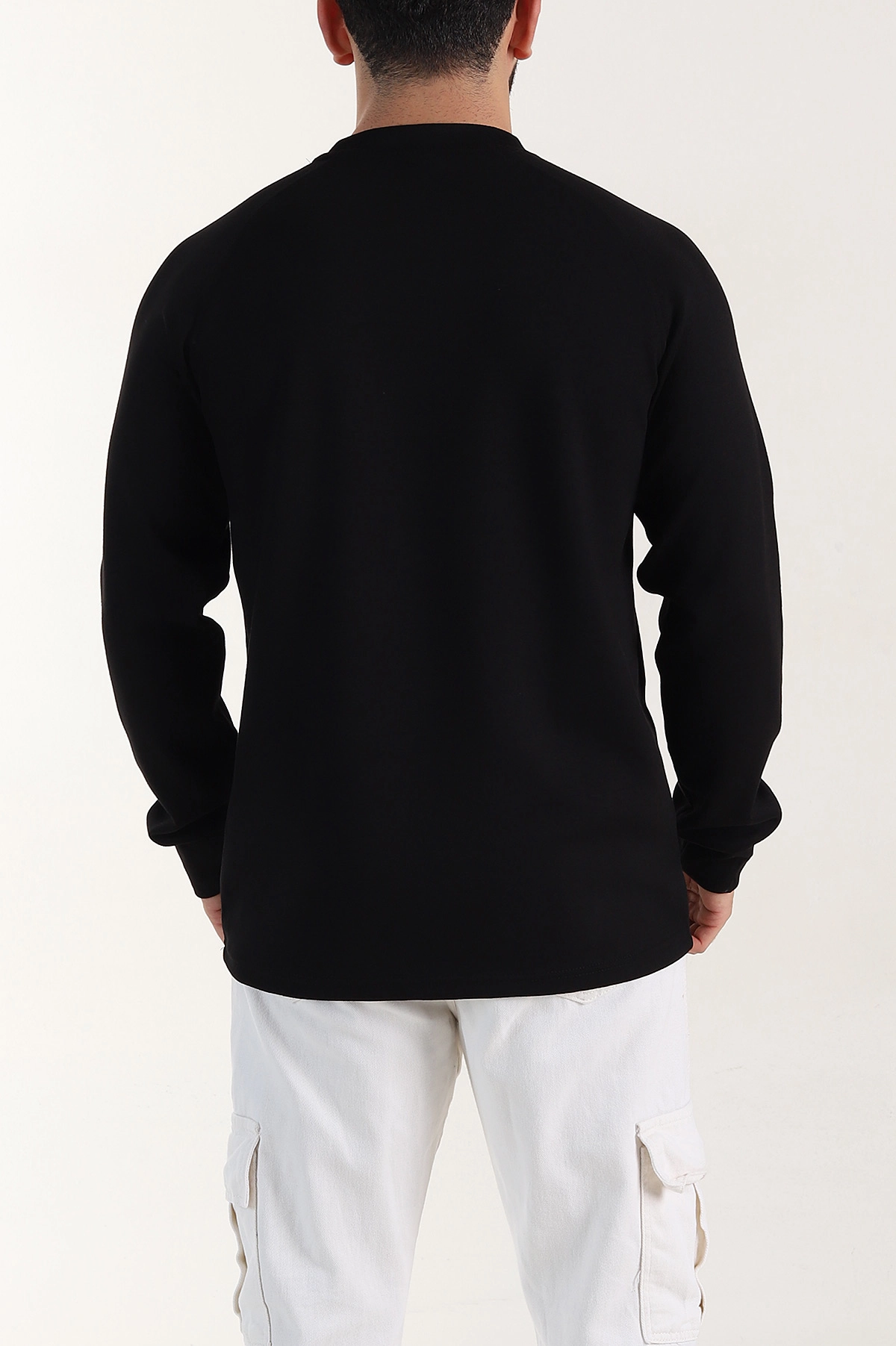 Siyah Relaxed Fit Oysho Kumaş Nakış Detaylı Erkek Sweatshirt 399466