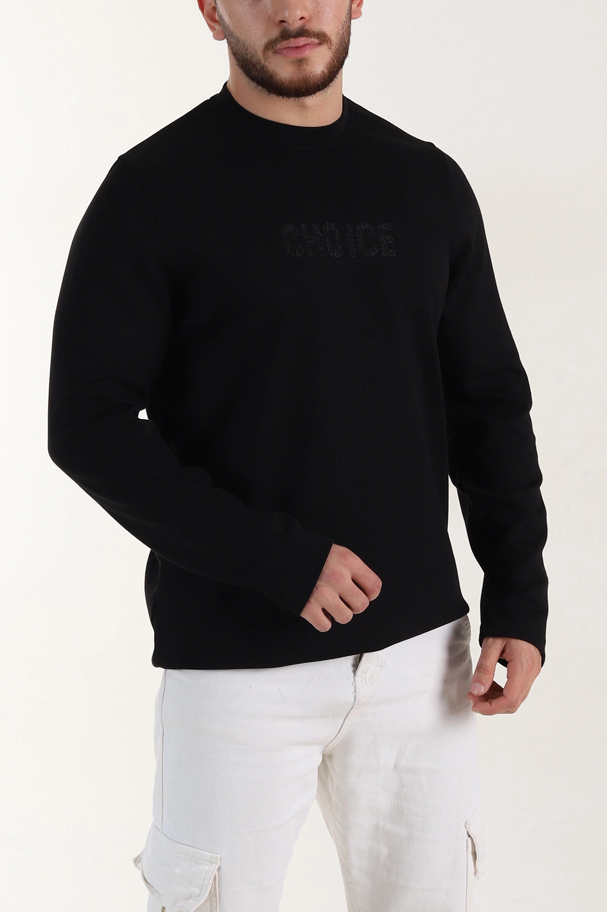 Siyah Relaxed Fit Oysho Kumaş Nakışlı Yazı Detay Erkek Sweatshirt 399387