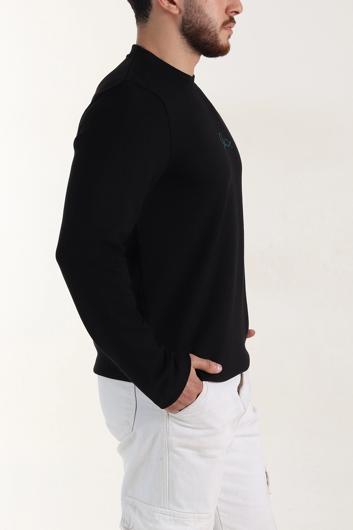 Siyah Relaxed Fit Oysho Kumaş Nakışlı Yazı Detay Erkek Sweatshirt 399393