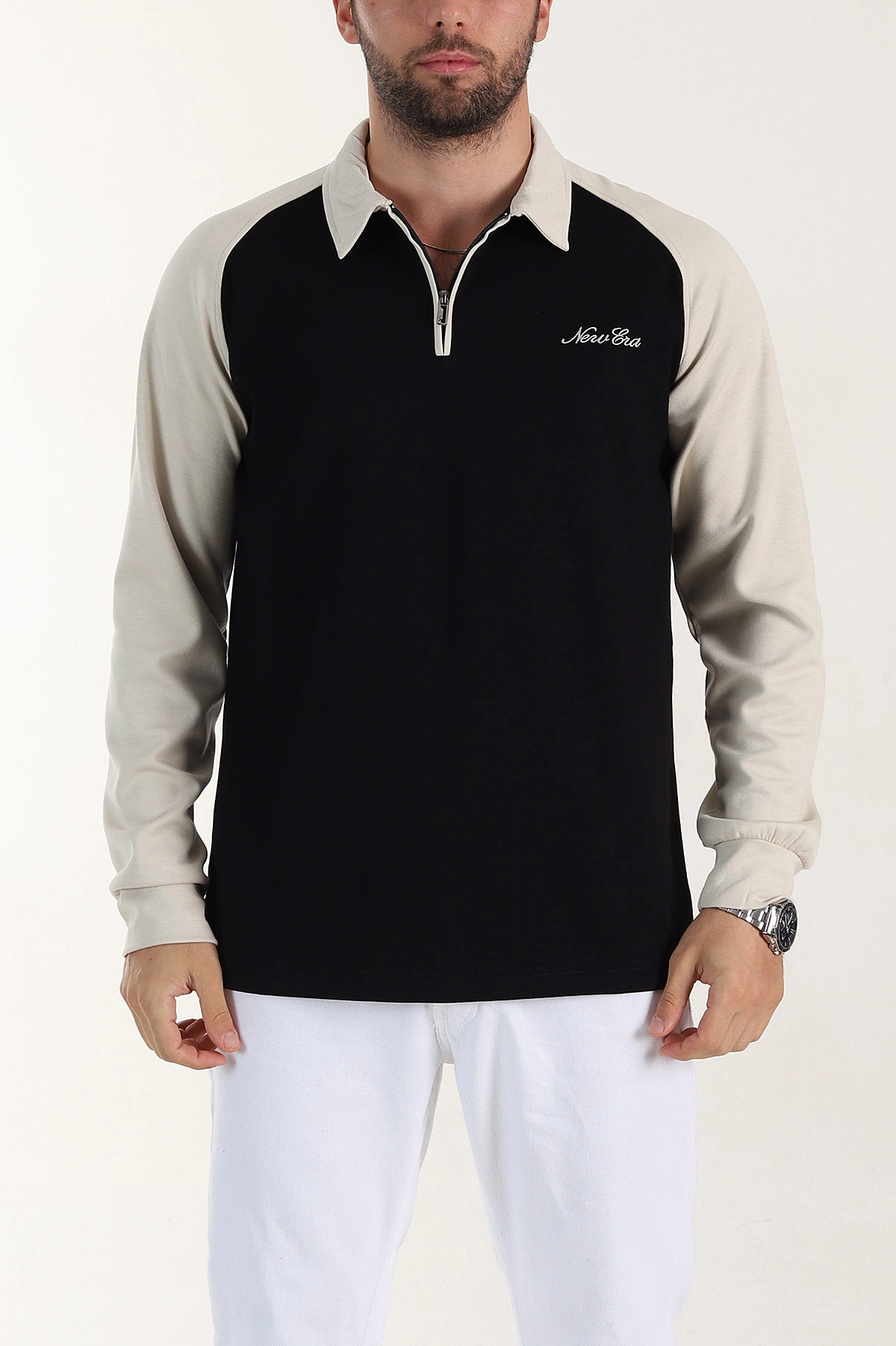 Siyah Relaxed Fit Oysho Kumaş Reglan Kollu Erkek Sweatshirt 399576