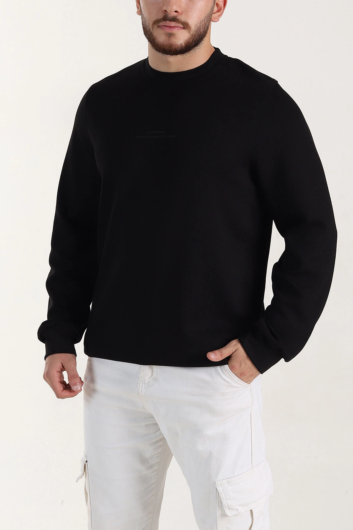 Siyah Relaxed Fit Oysho Kumaş Yazı Detaylı Erkek Sweatshirt 399461