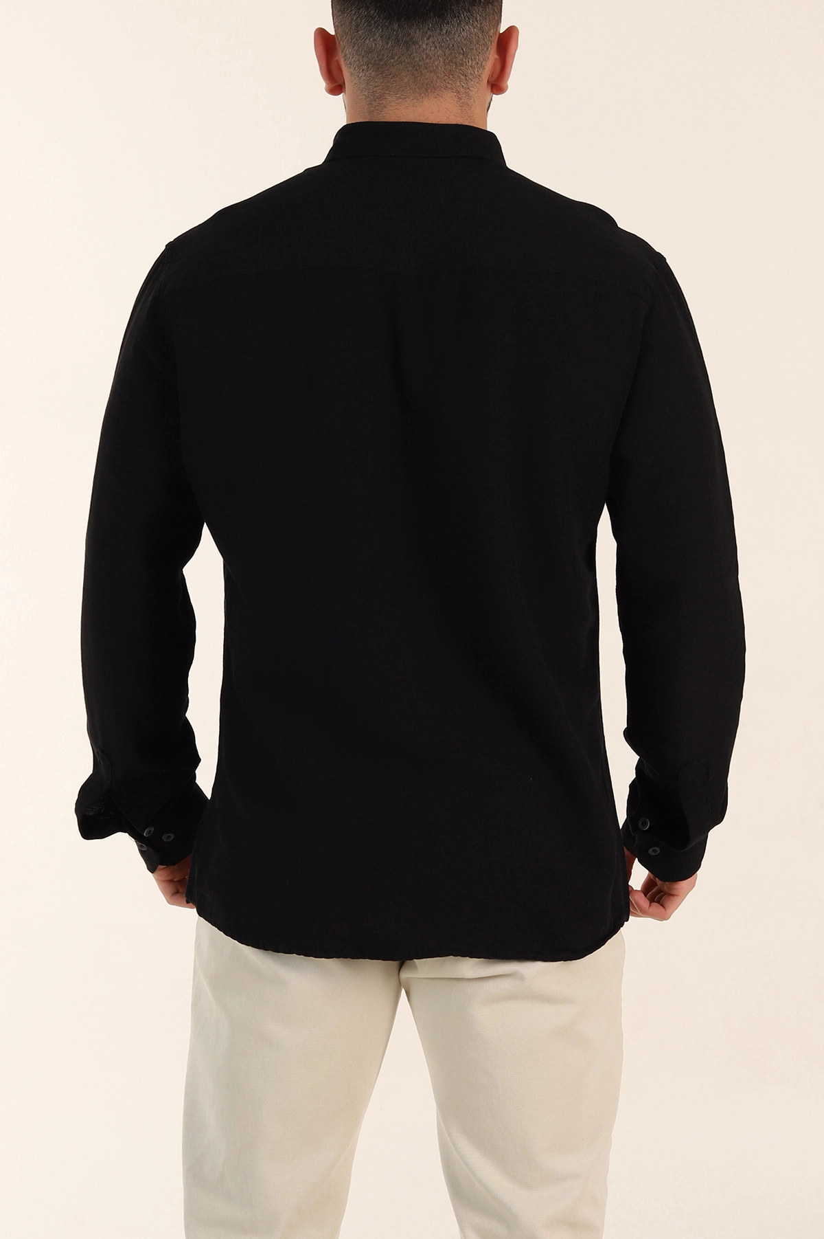 Siyah Relaxed Fit Pamuk Ata Yaka Erkek Gömlek 363813