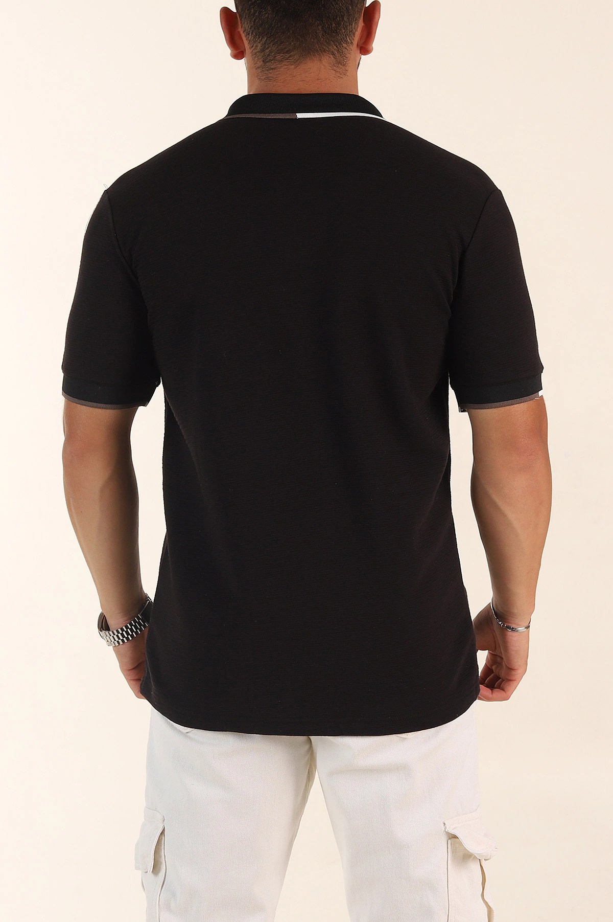 Siyah Relaxed Fit Patlı Polo Yaka Erkek Tişört 373092