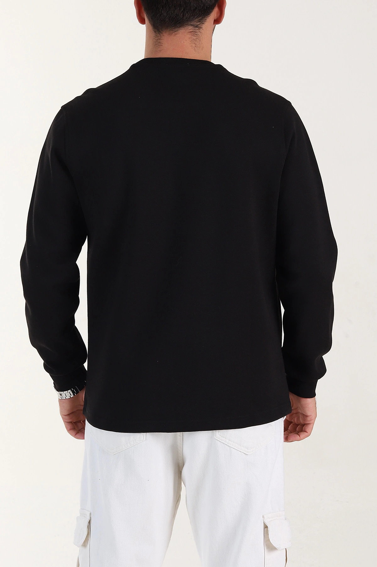 Siyah Relaxed Fit Pike Dokulu Nakış Detaylı Erkek Sweatshirt 400894