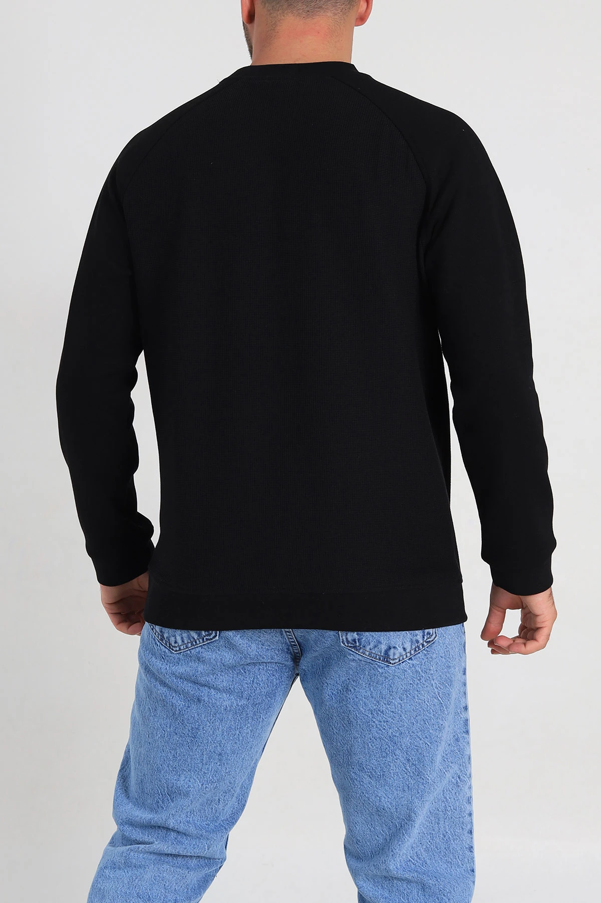 Siyah Relaxed Fit Pike Kumaş Reglan Kollu Basic Sweatshirt 317687