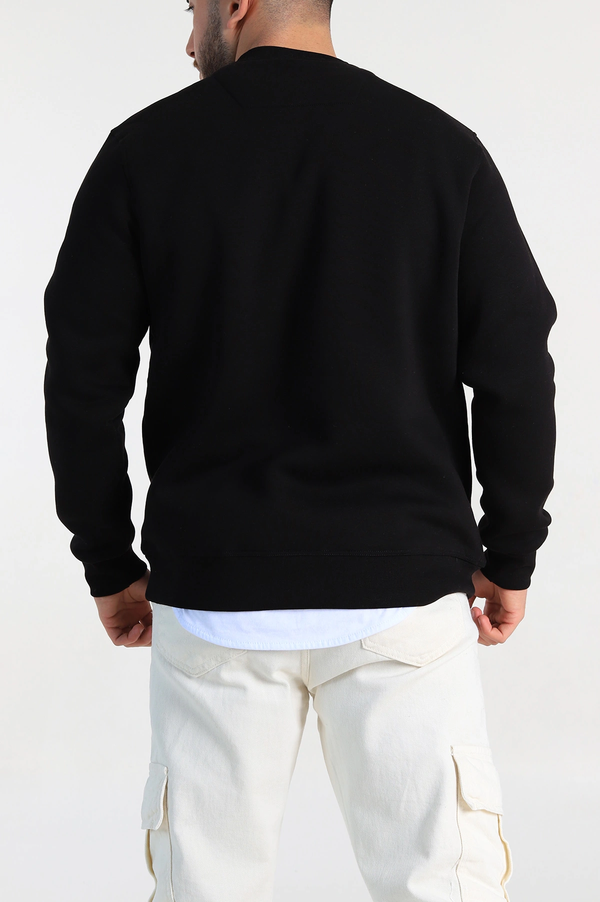 Siyah Relaxed Fit Üç İp Şardonlu Baskılı Erkek Sweatshirt 309652