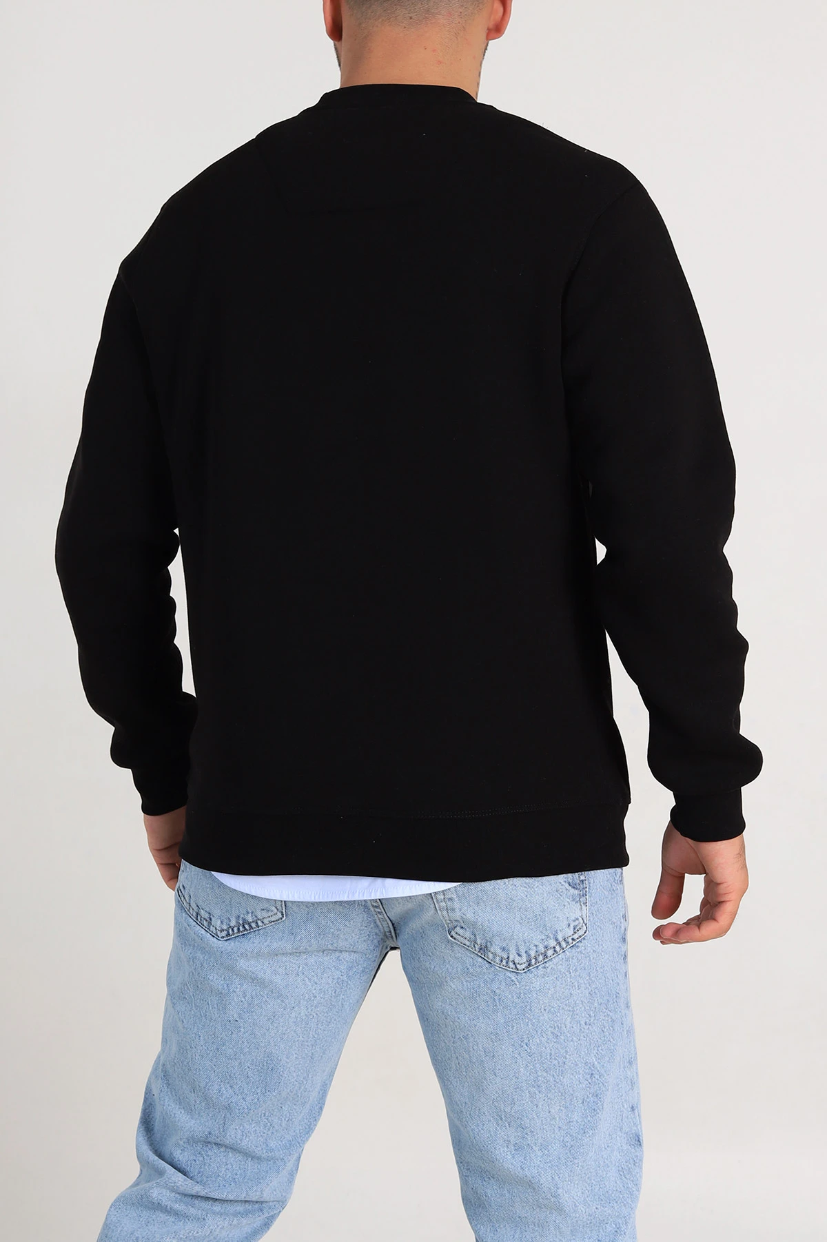 Siyah Relaxed Fit Üç İp Şardonlu Kabartma Detaylı Erkek Sweatshirt 309899