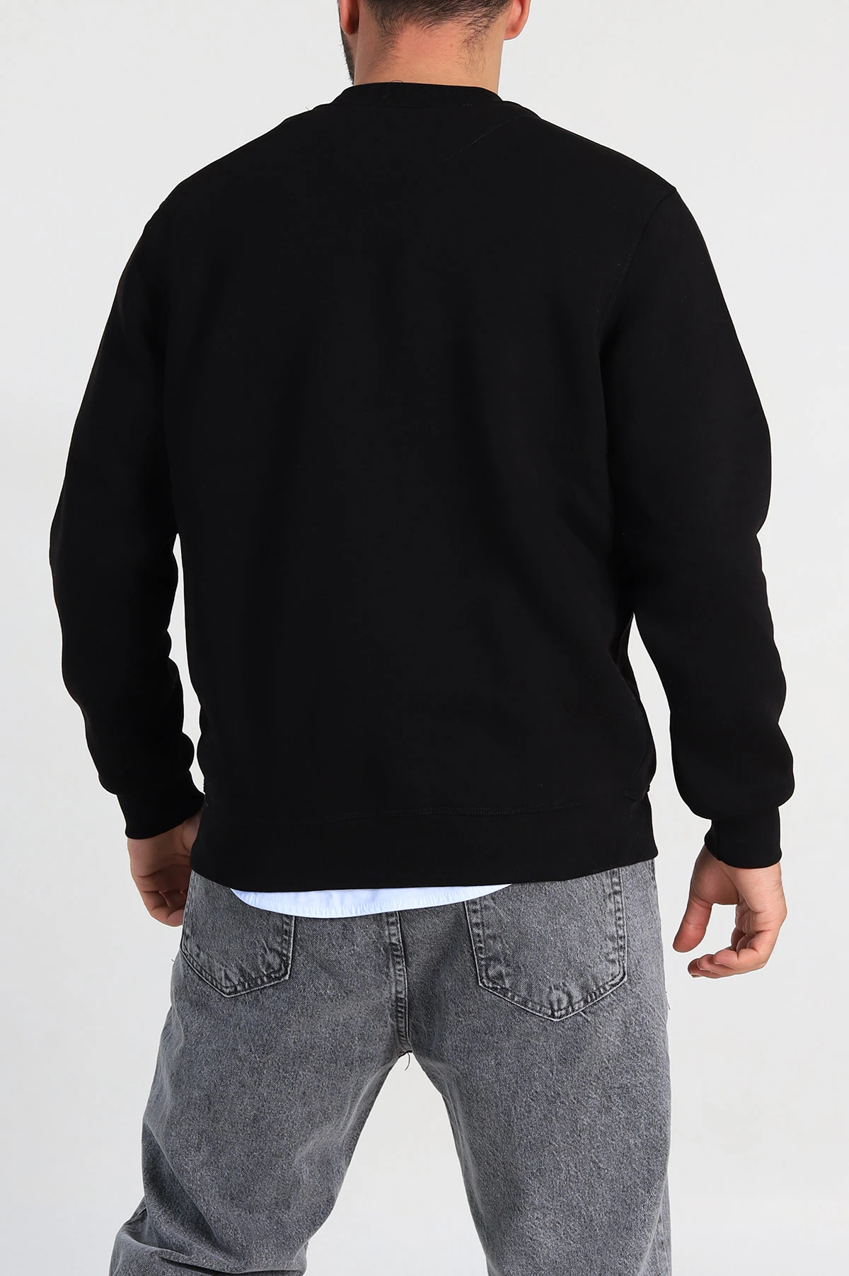 Siyah Relaxed Fit Üç İp Şardonlu Logo Detaylı Erkek Sweatshirt 309854