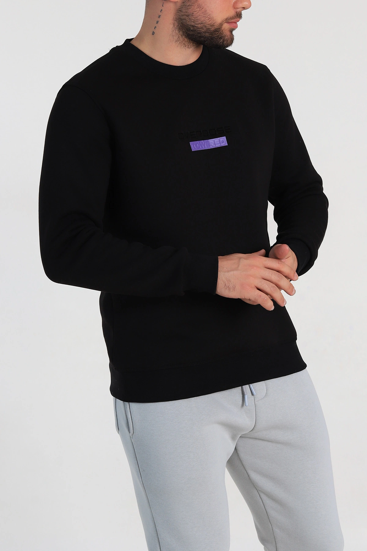 Siyah Relaxed Fit Üç İp Şardonlu Yazı Detaylı Erkek Sweatshirt 310484