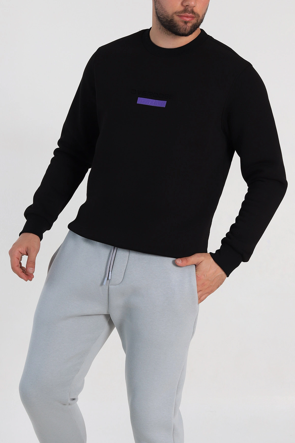 Siyah Relaxed Fit Üç İp Şardonlu Yazı Detaylı Erkek Sweatshirt 310484