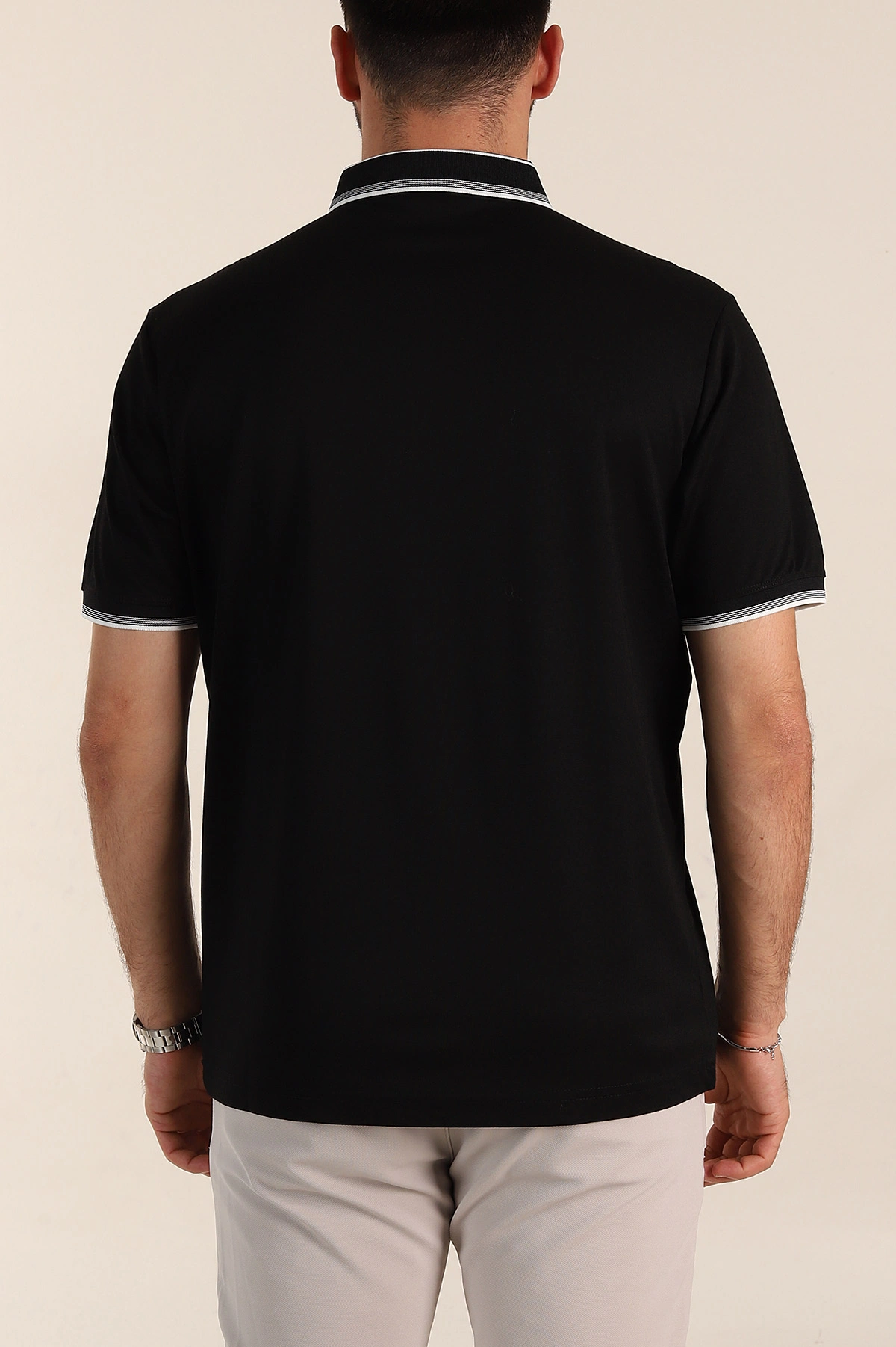 Siyah Relaxed Fit Yaka Detaylı Polo Yaka Erkek Tişört 359117