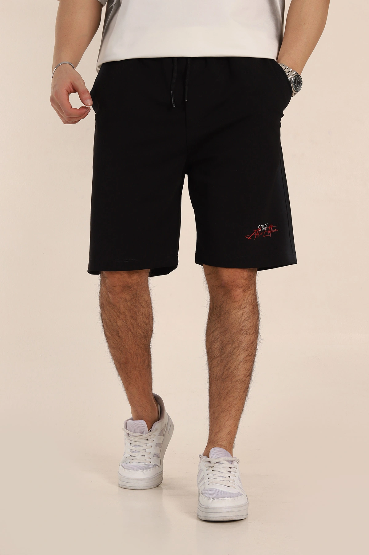 Siyah Relaxed Fit Yıkamalı Yazı Detay Erkek Şort 354089