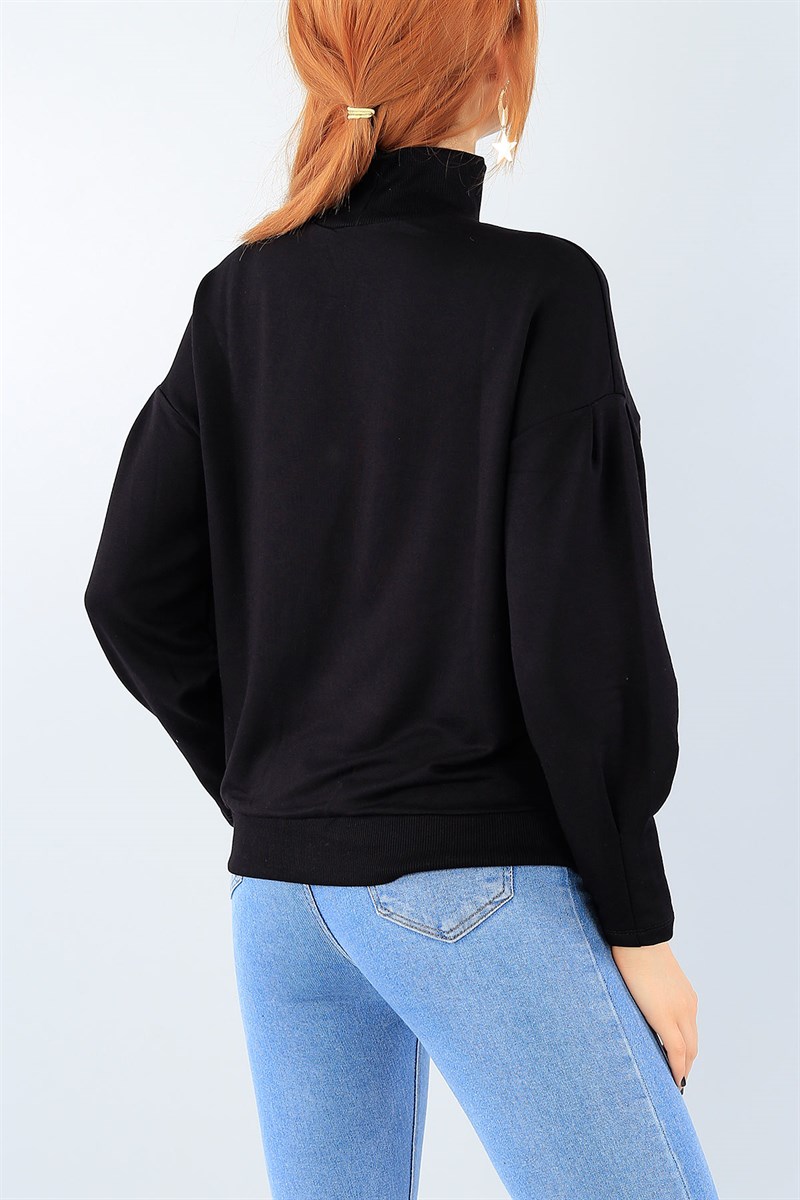 Siyah Ribana Yaka Bayan Sweat 39206