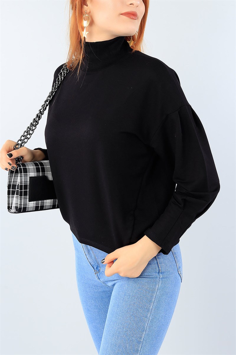 Siyah Ribana Yaka Bayan Sweat 39206