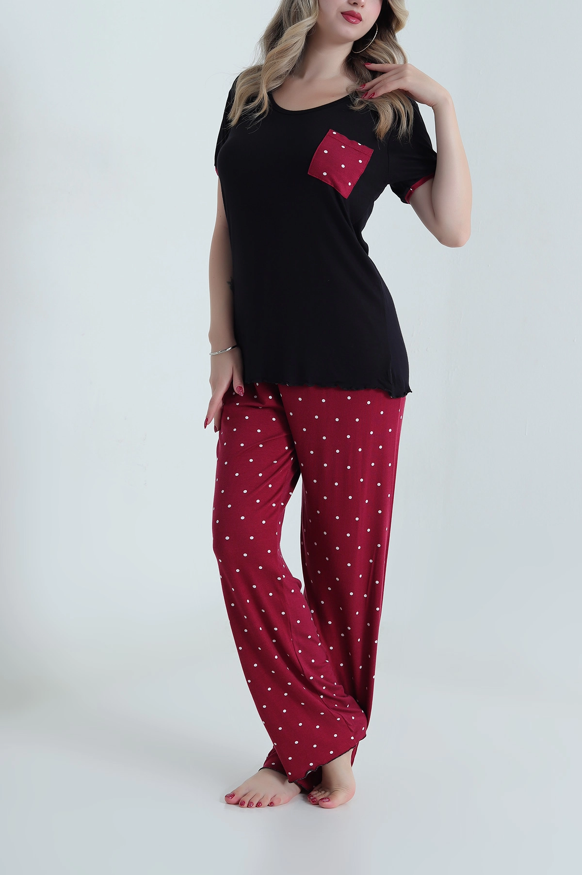 Siyah Ring Viskon Kadın Pijama Takımı 479545