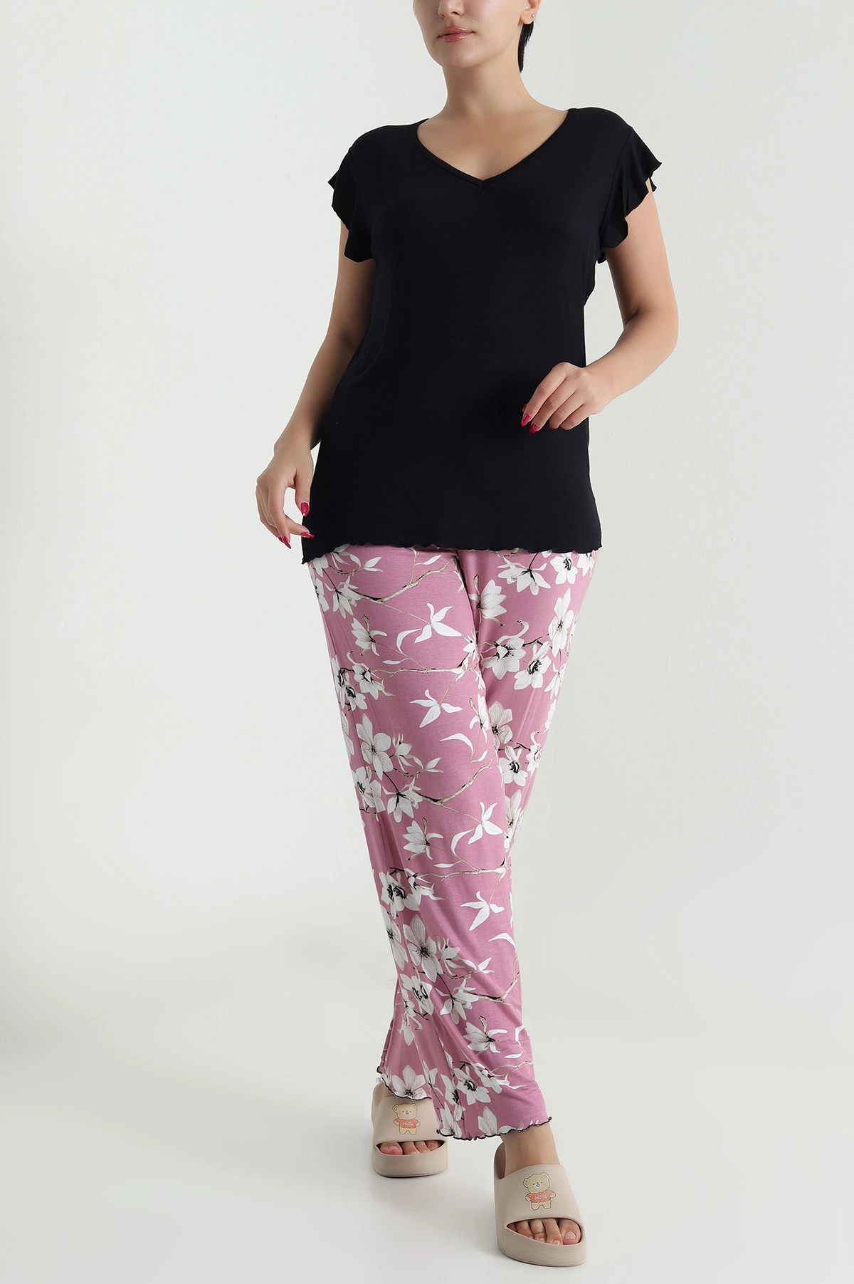 Siyah Ring Viskon Kadın Pijama Takımı 479586