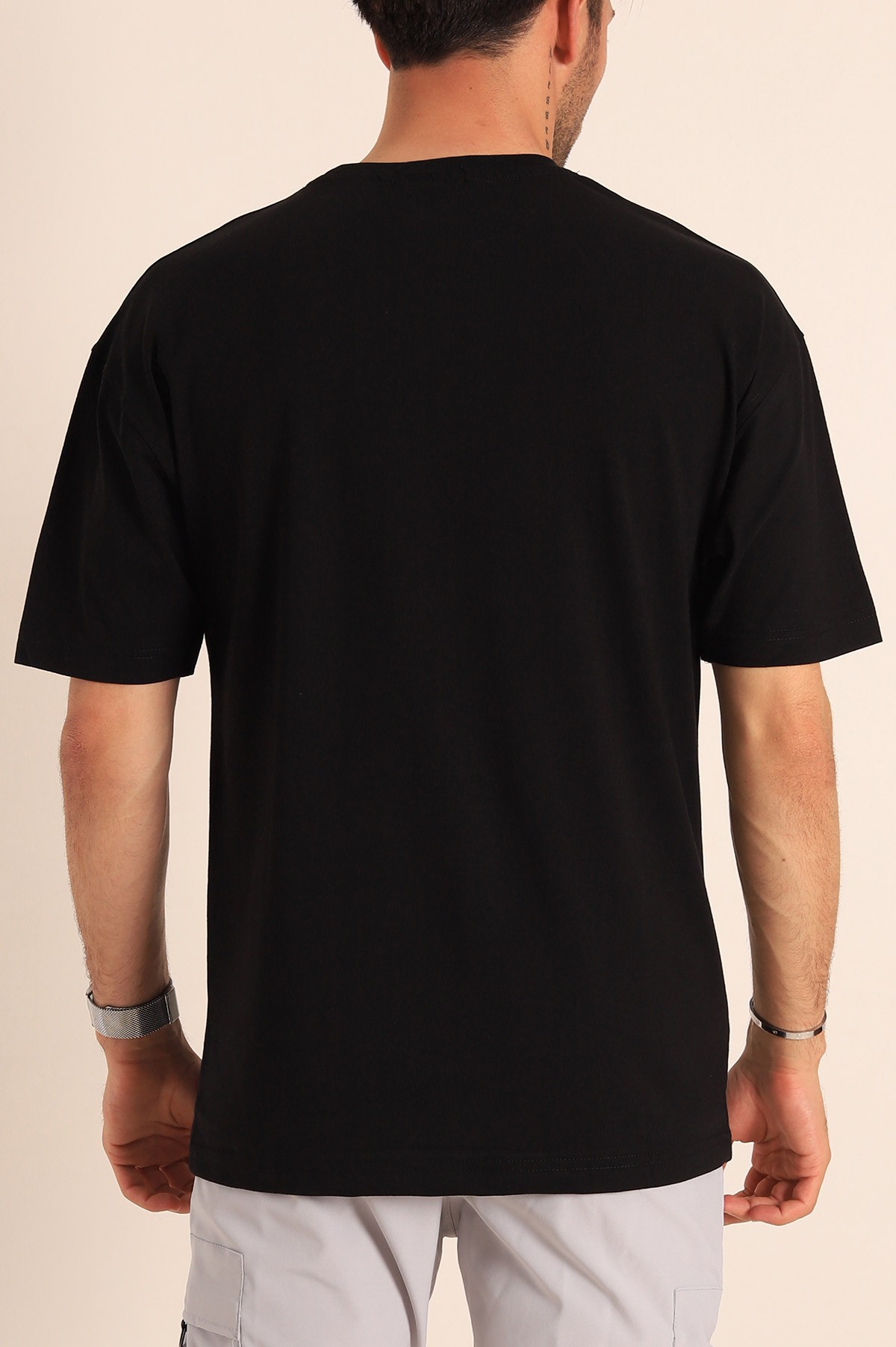 Siyah Sacramento Baskılı Oversize Erkek Tişört 186059