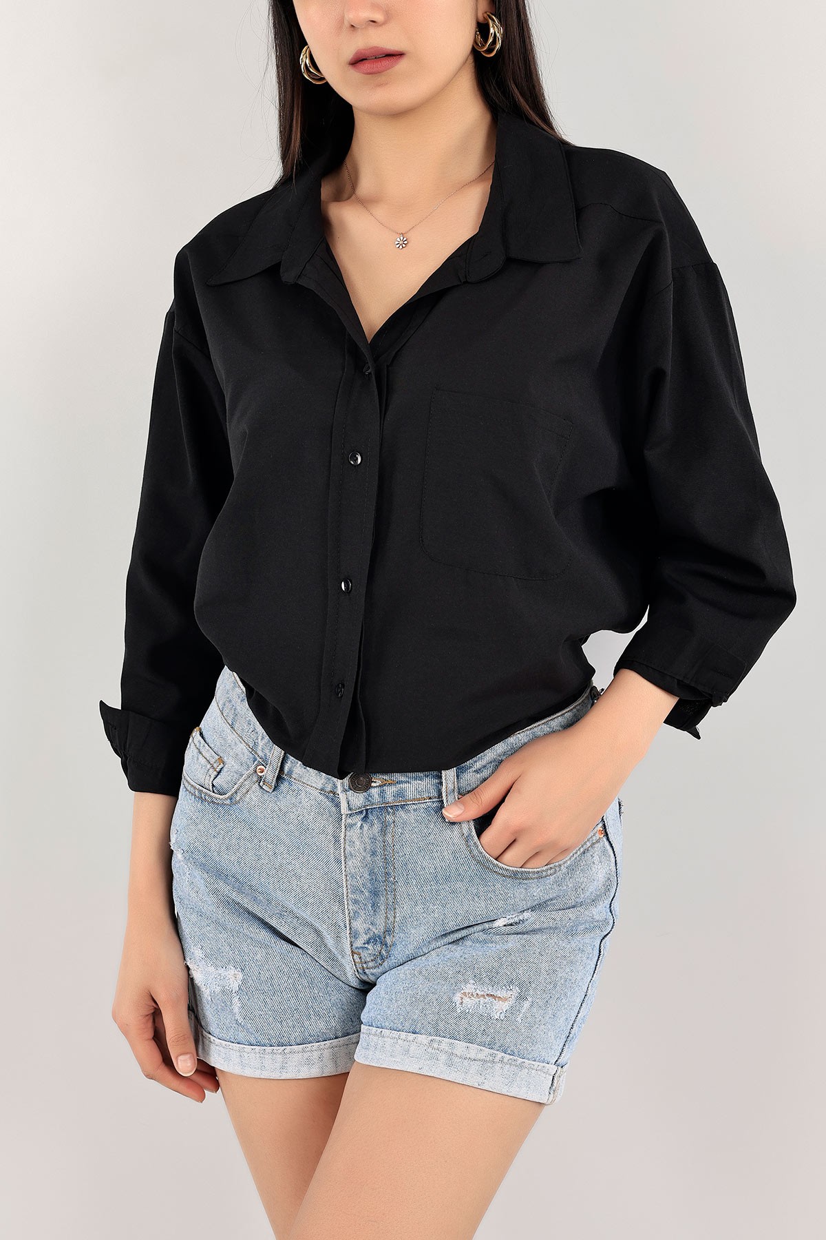 Siyah Salaş Poplin Bayan Gömlek 113568