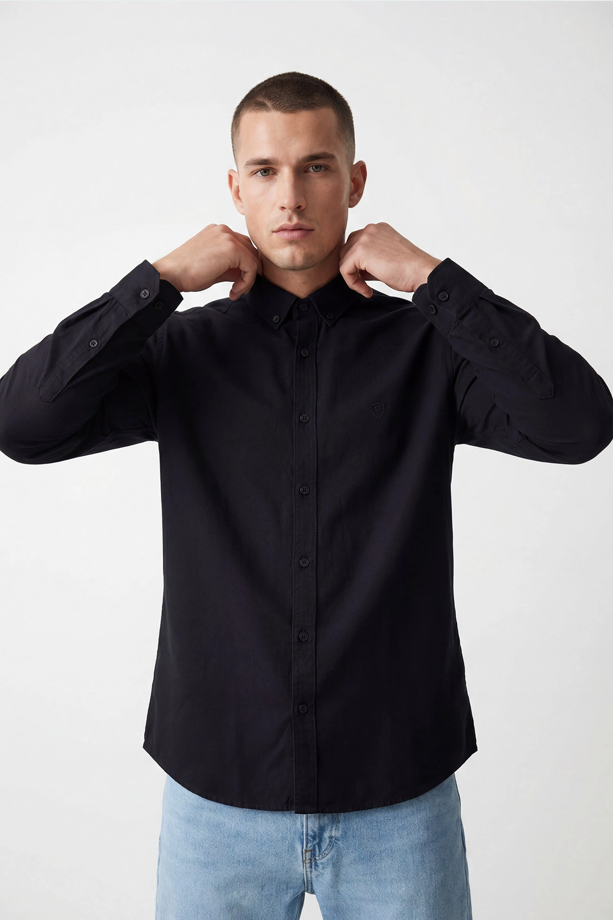 Siyah Şambre Kumaş Relaxed Fit Erkek Gömlek 435907
