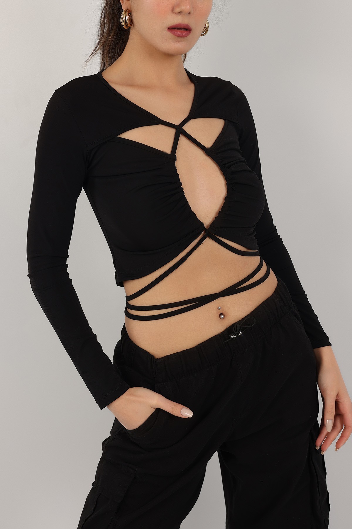 Siyah Sandy Kumaş Bluz 157930
