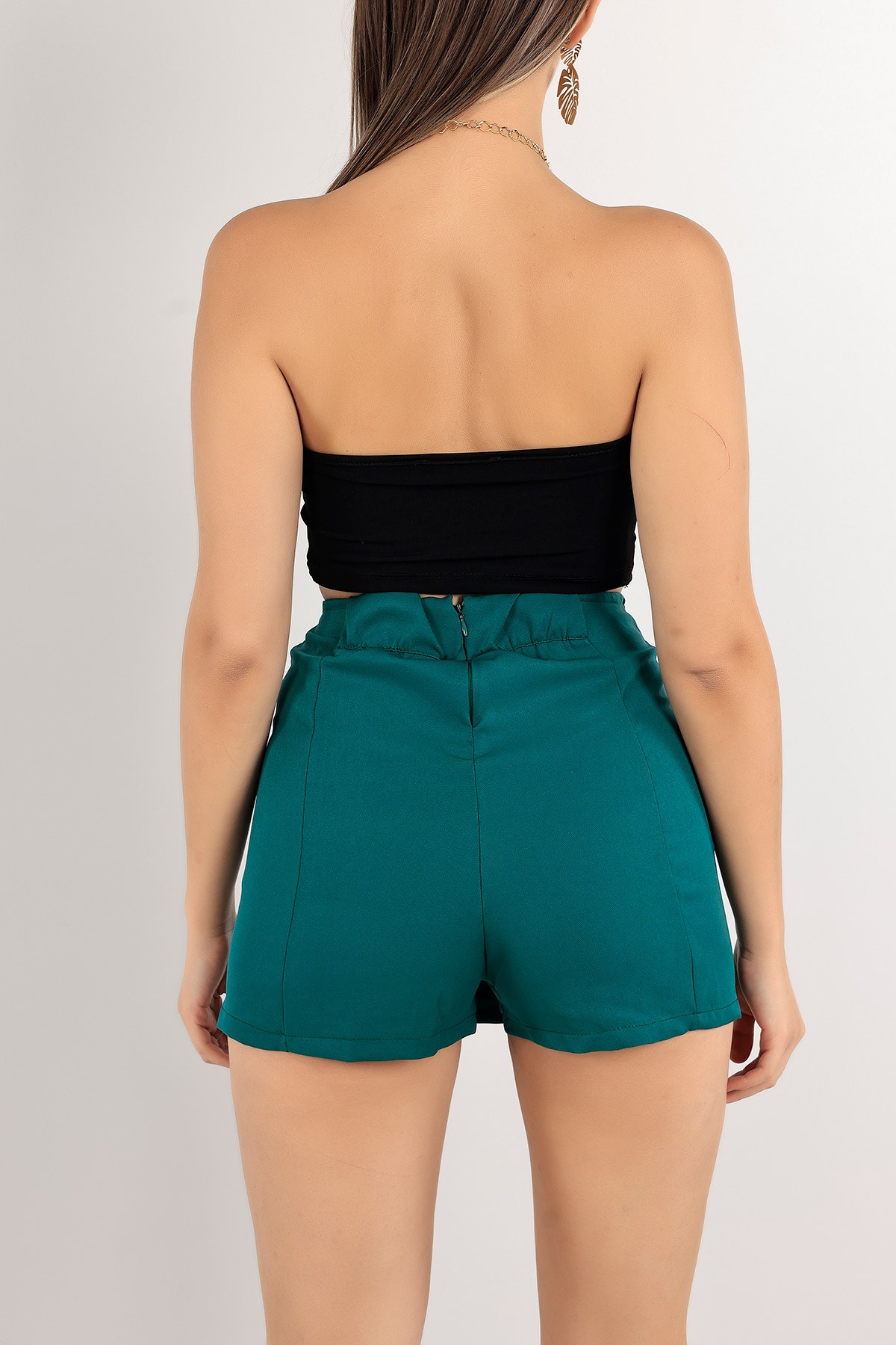 Siyah Sandy Kumaş Crop Bluz 117798
