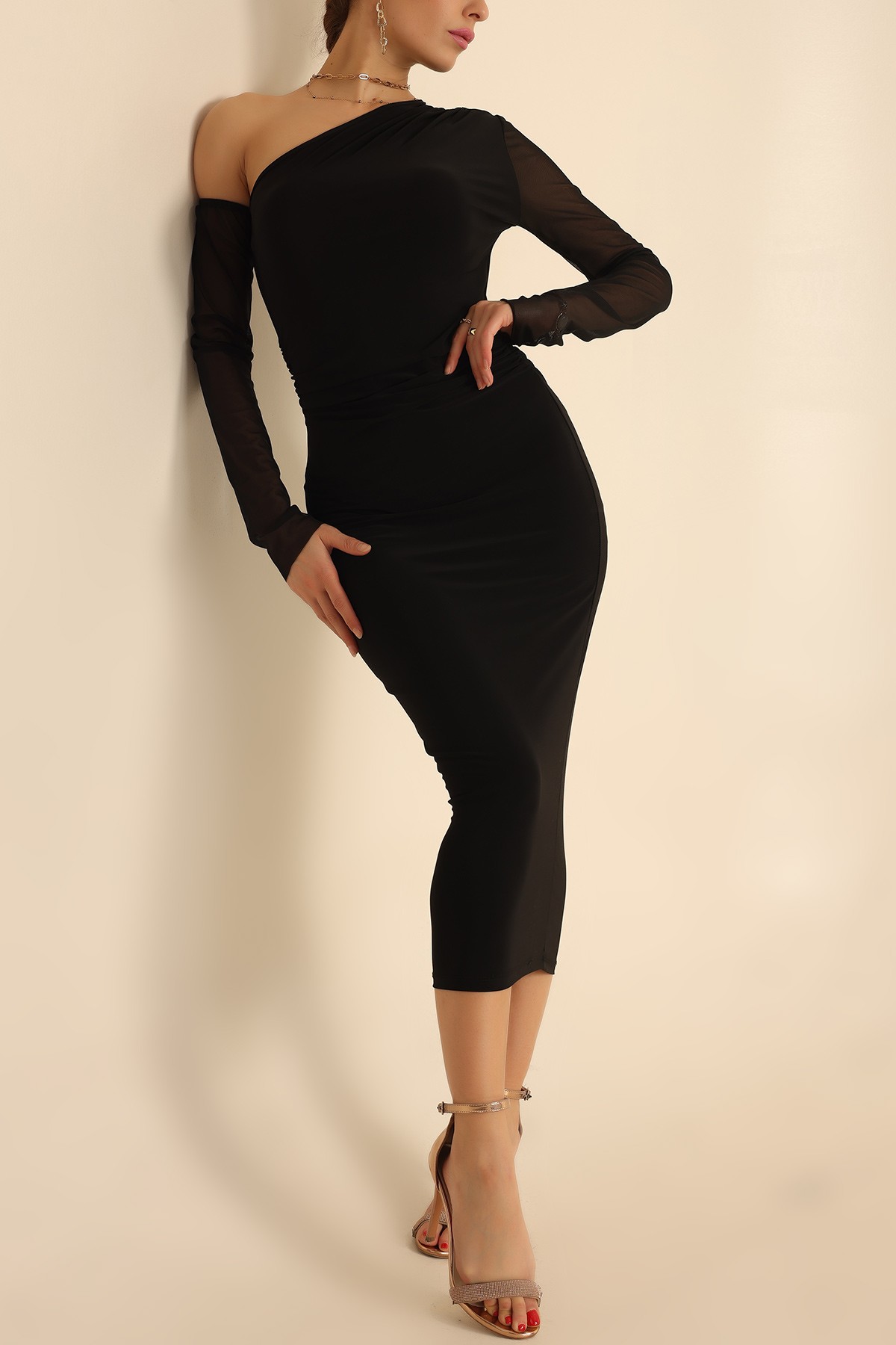 Siyah Sandy Kumaş Elbise 218673