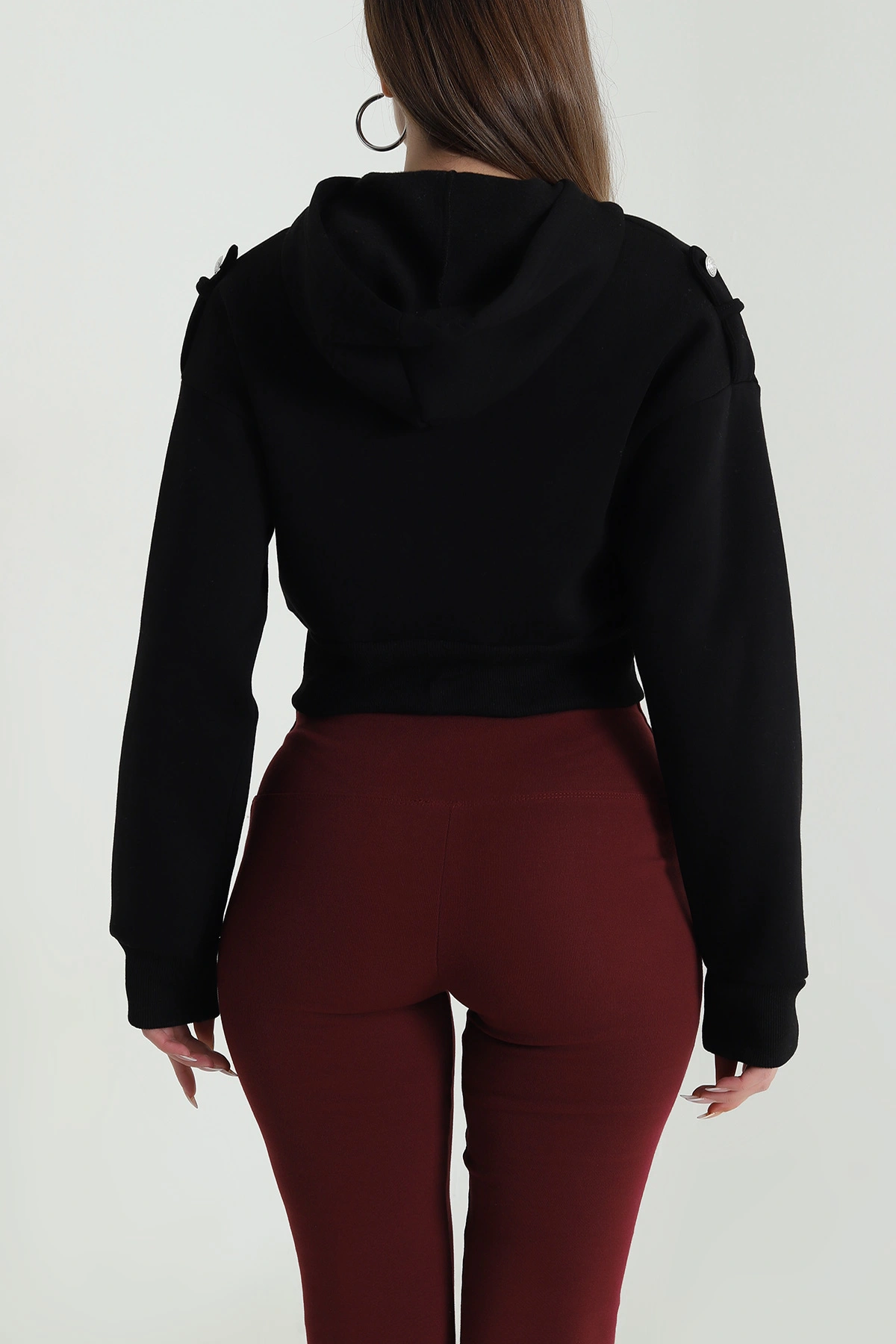 Siyah Şardonlu Apoletli Düğme Detay Sweat 489477
