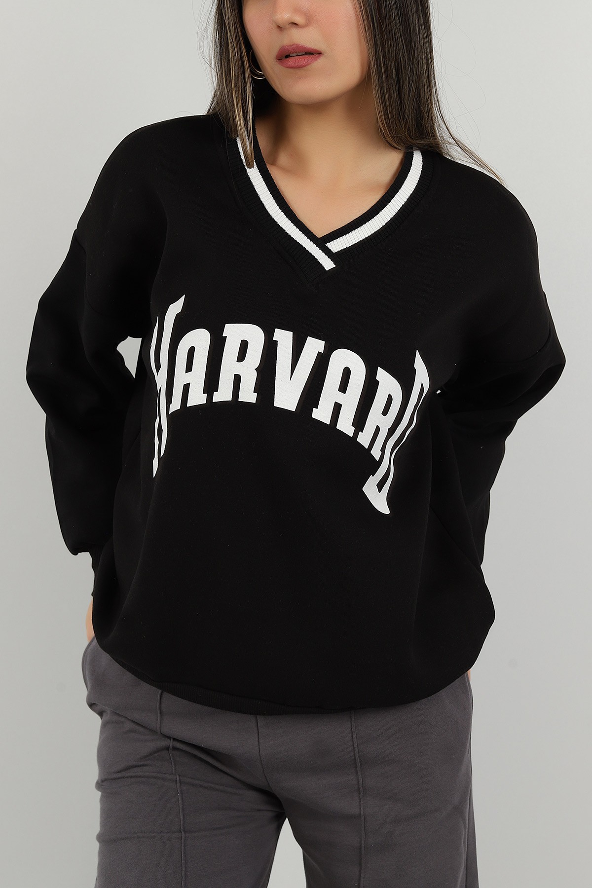 Siyah Şardonlu Baskılı Bayan Sweat 144719