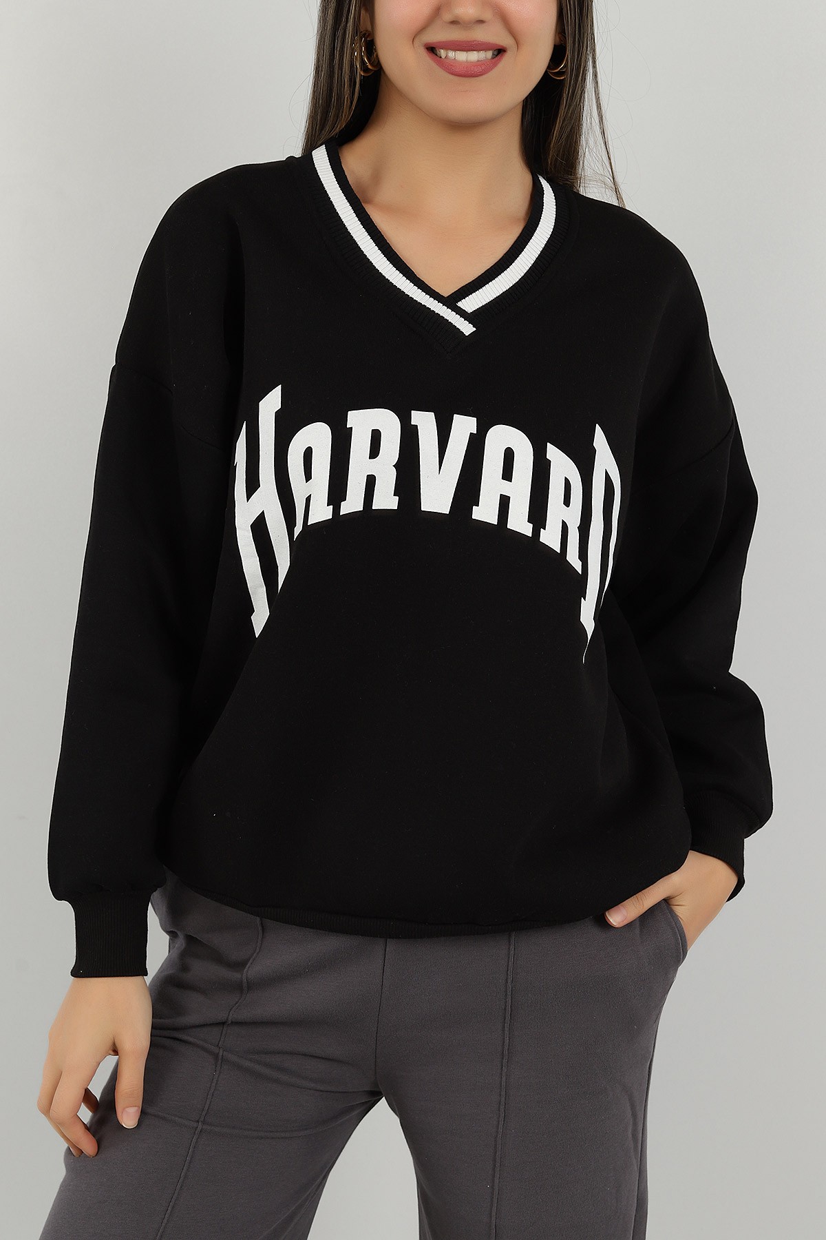Siyah Şardonlu Baskılı Bayan Sweat 144719